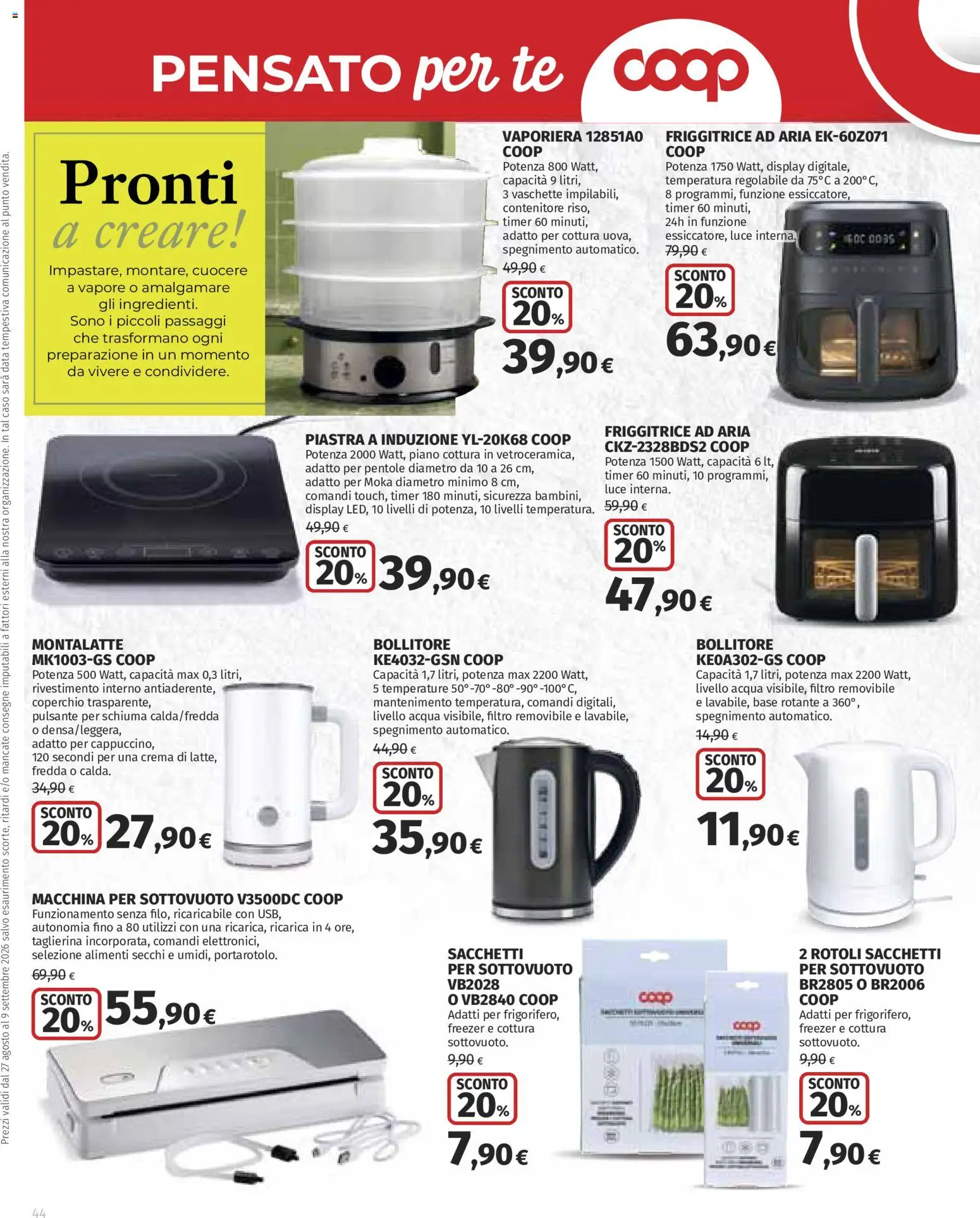 Volantino Ipercoop del 27/08/2026 | Pagina: 44 | Prodotti: Friggitrice ad aria, Coperchio, Contenitore, Vaschette