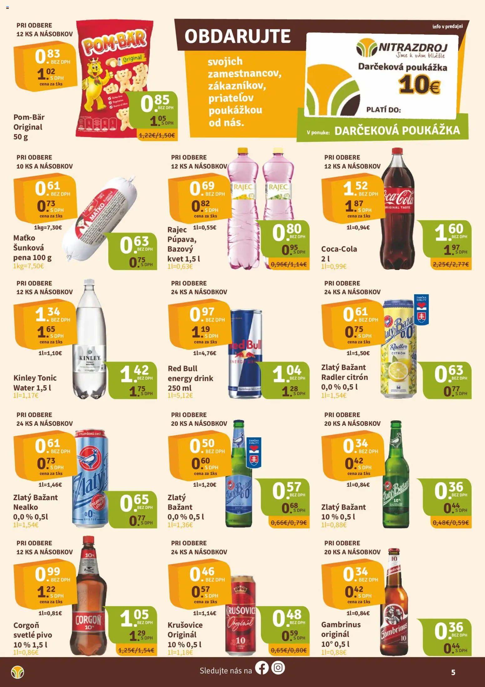 Nové Nitrazdroj akcie – leták je platný od 02.07.2026 | Strana: 5 | Produkty: Radler, Rajec, Corgoň, Gambrinus