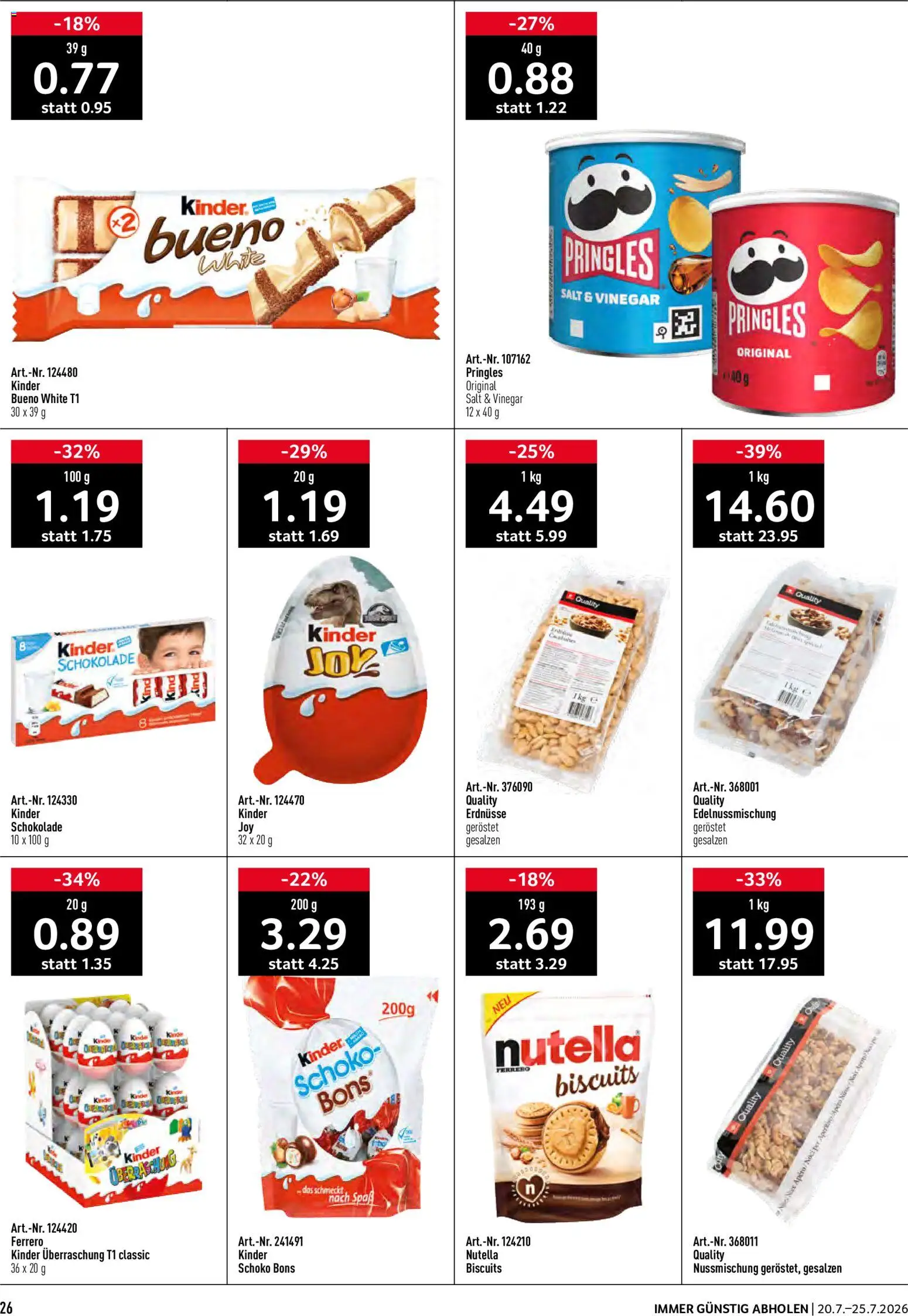 Prodega aktionen – gültig ab 20.07.2026 | Seite: 26 | Produkte: Erdnüsse, Nutella, Schokolade