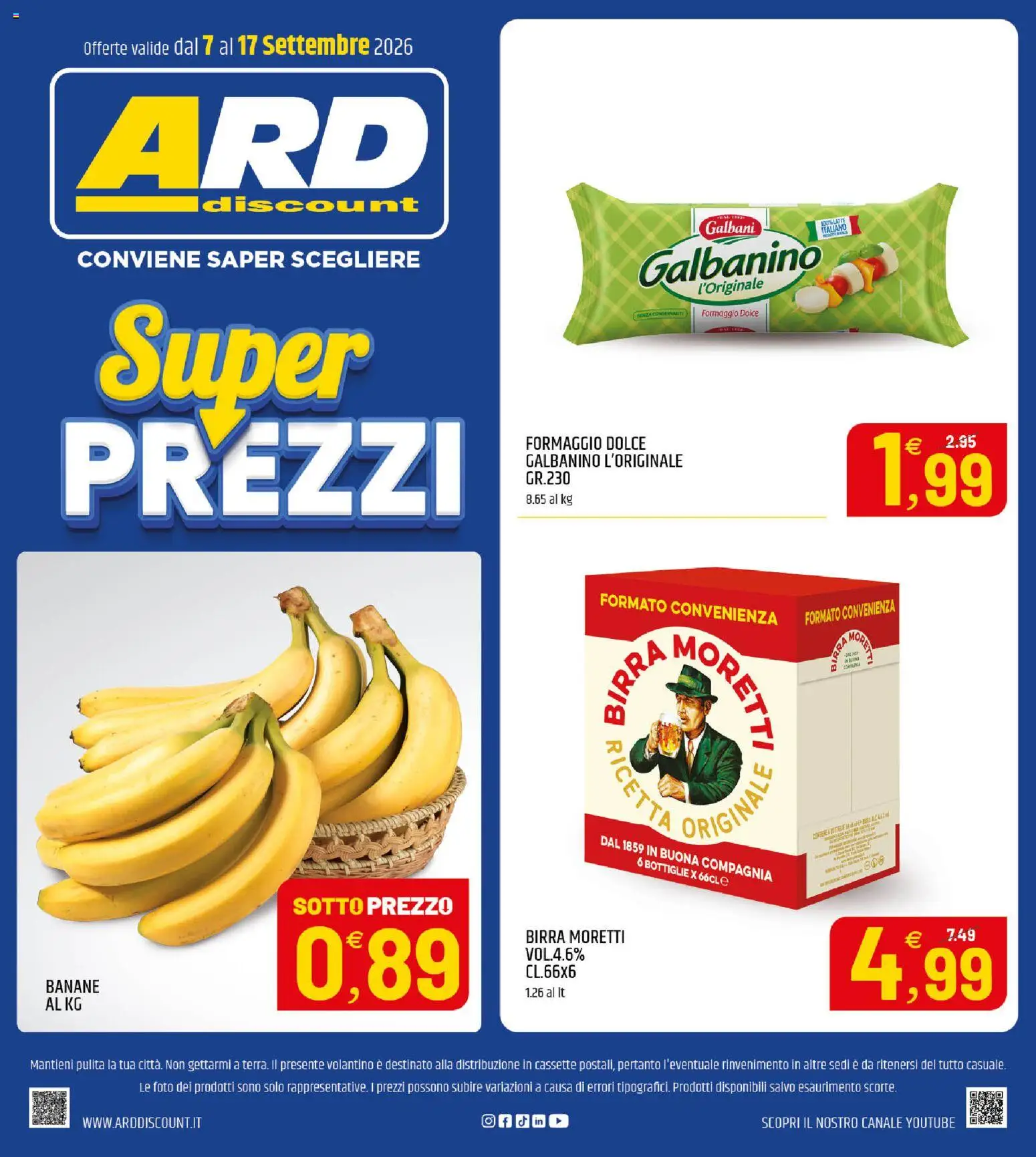 Volantino ARD Discount del 07/09/2026 | Pagina: 20 | Prodotti: Birra, Banane, Formaggio, Birra Moretti