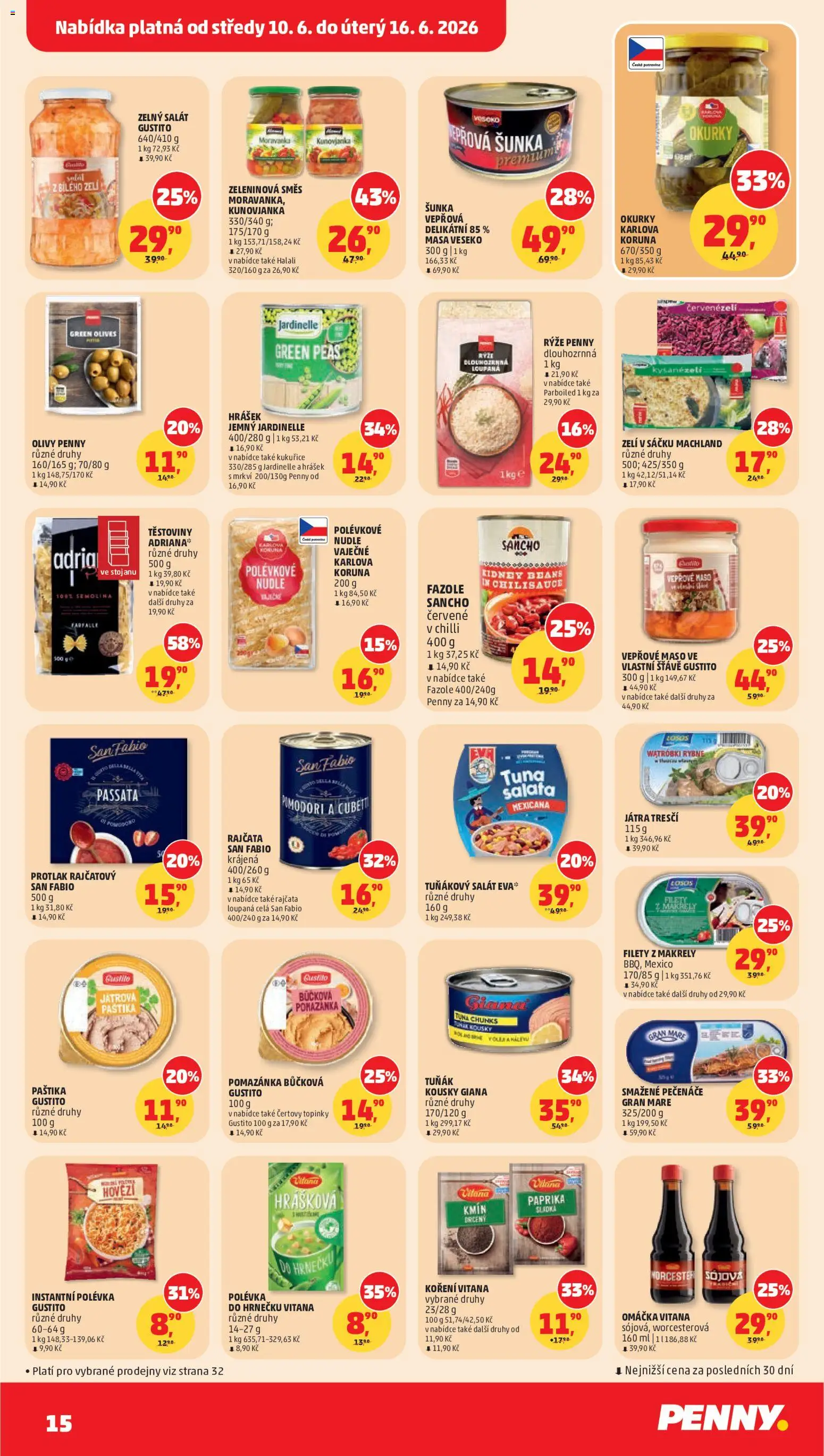Penny Market leták od 10.06.2026 | Strana: 15 | Produkty: Tuňák, Šunka, Zelí, Pomazánka