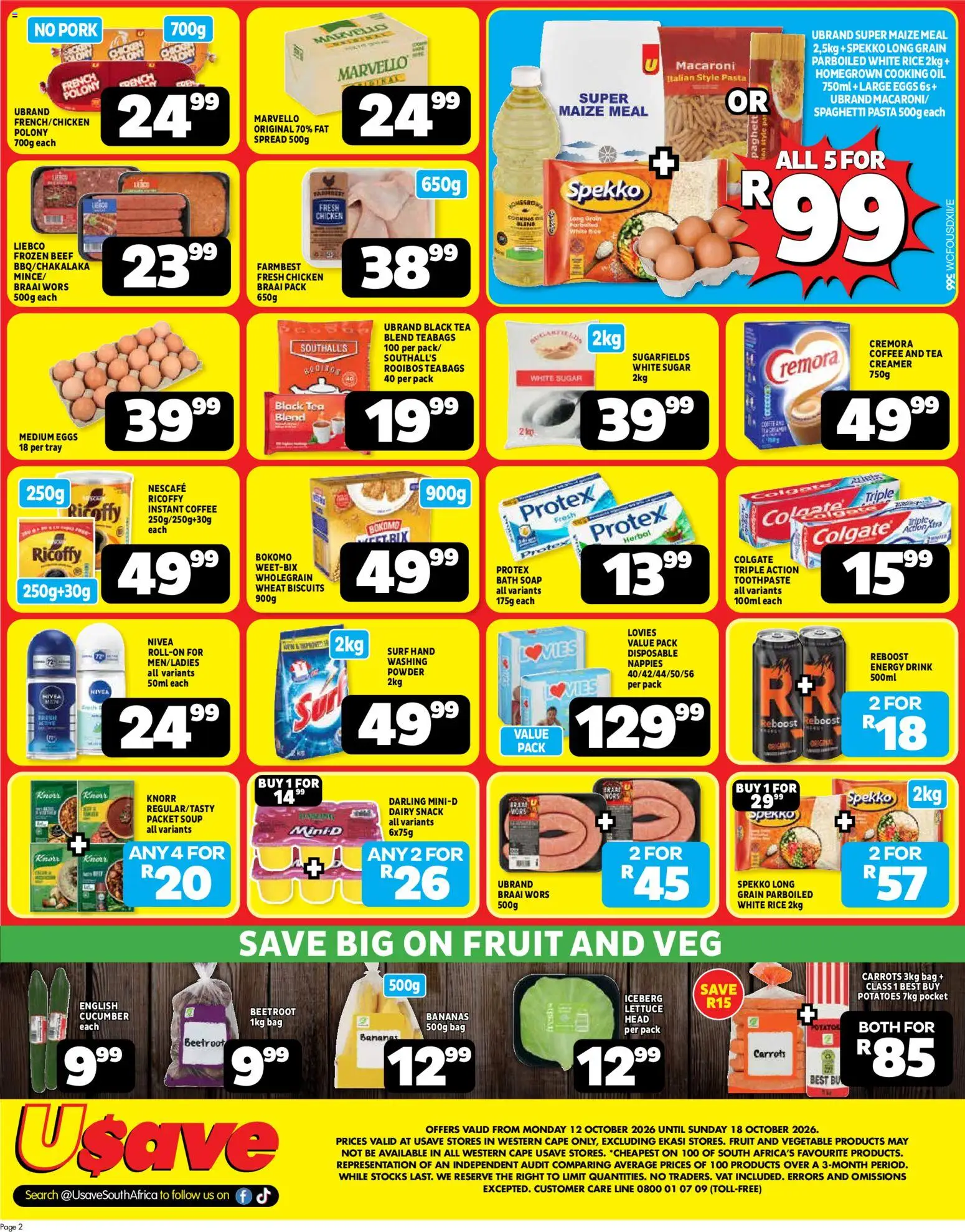 New Usave catalogue – valid from 12/10/2026 | Page: 2 | Products: Coffee, Polony, Bananas, Beef