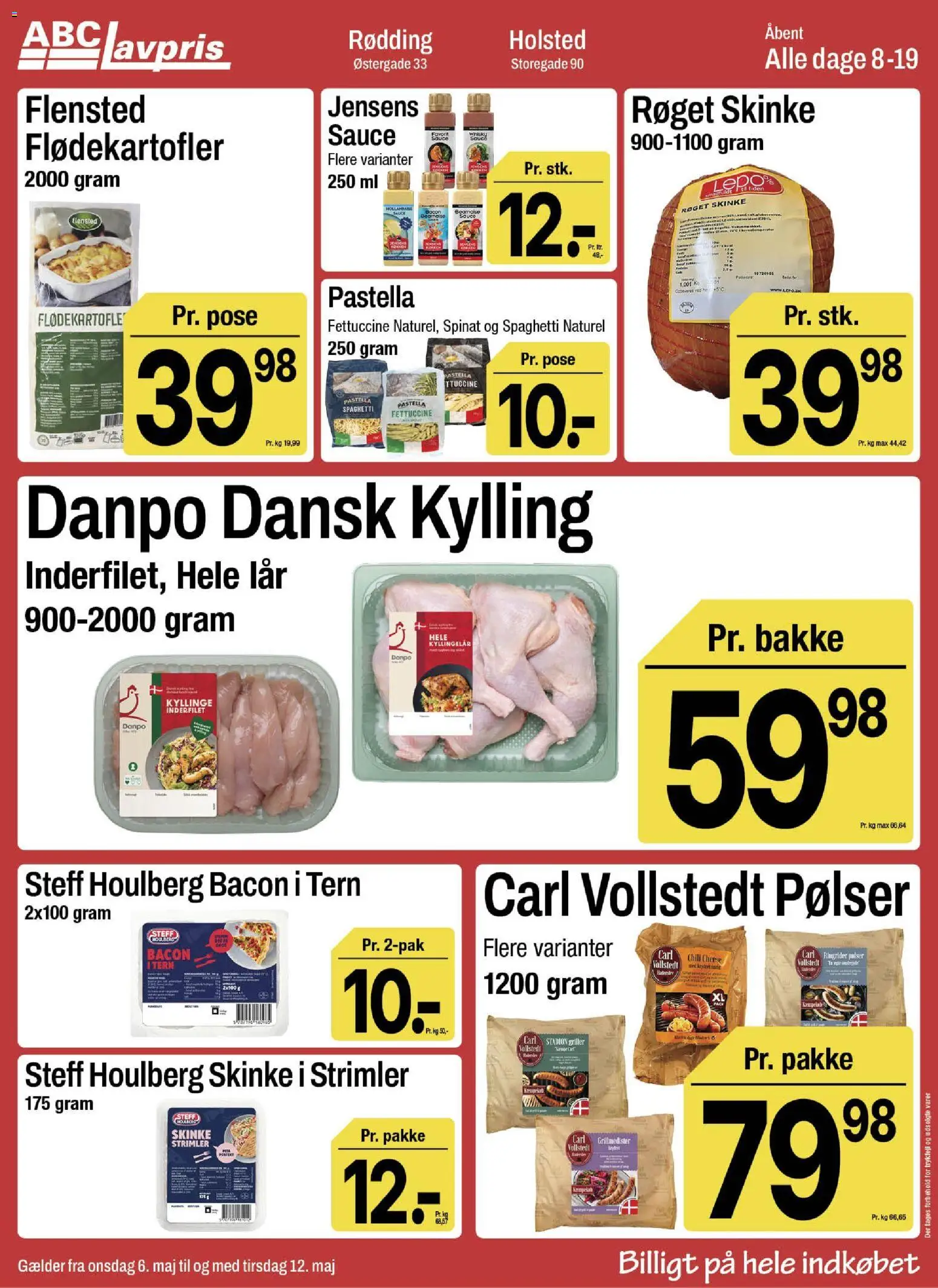 Abc Lavpris tilbudsavis – gyldig fra 06.05.2026 | Side: 5 | Produkter: Pølser, Skinke, Spaghetti, Bacon
