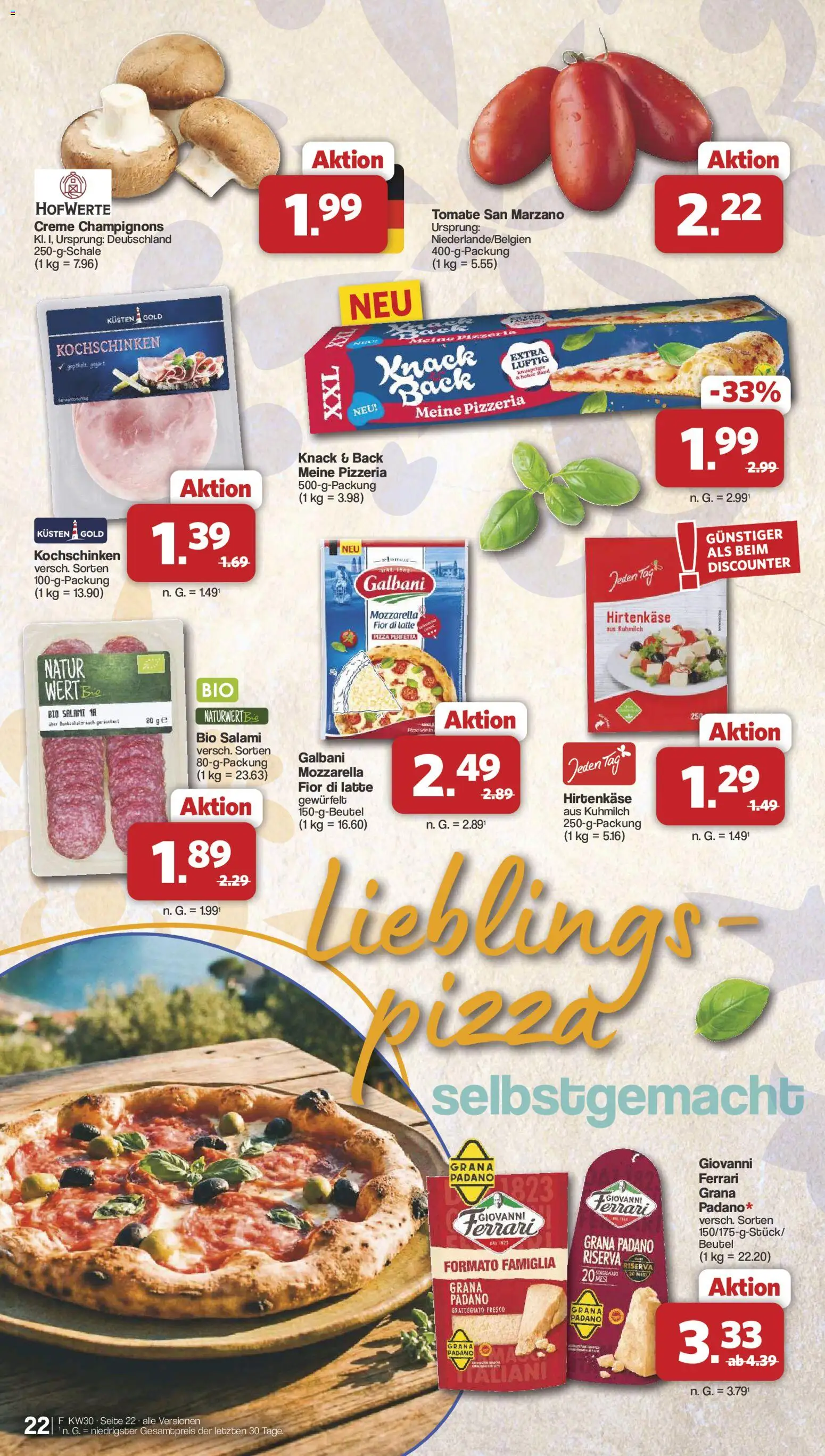 Famila Nordwest Prospekt – gültig ab 20.07.2026 | Seite: 22 | Produkte: Mozzarella, Creme, Salami, Pizza