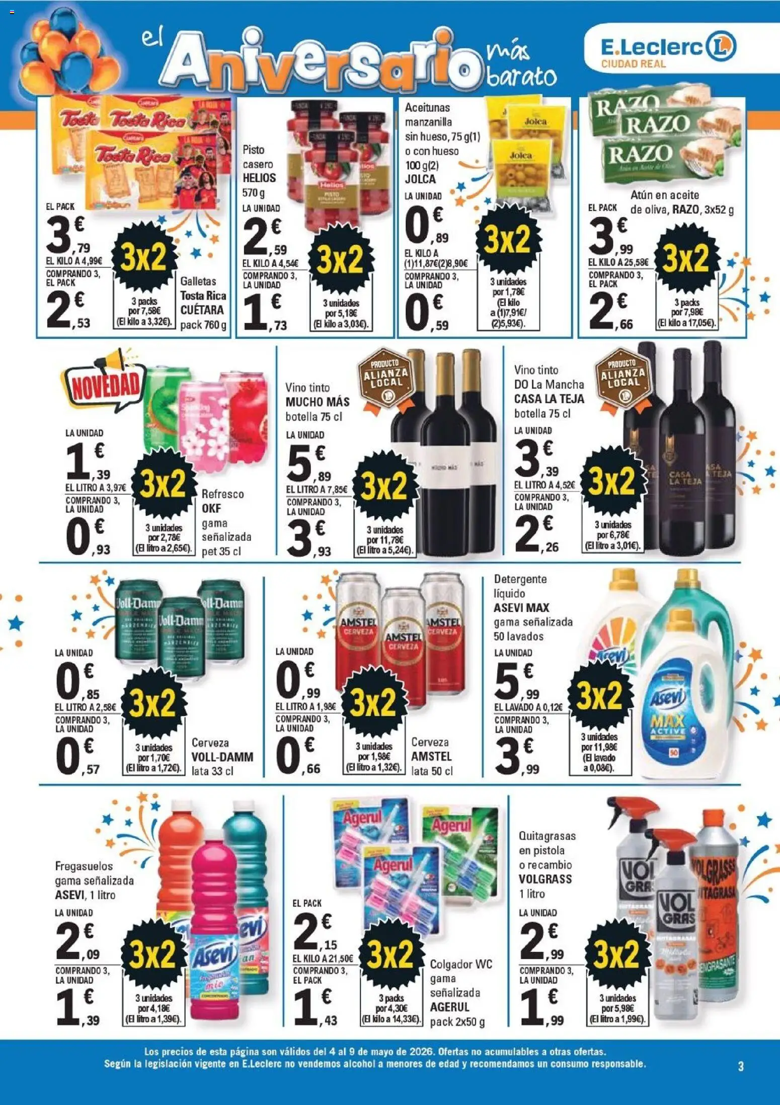 E.Leclerc Ciudad Real │ válido desde el 04.05.2026 | Página: 3 | Productos: Detergente, Vino, Cerveza, Galletas