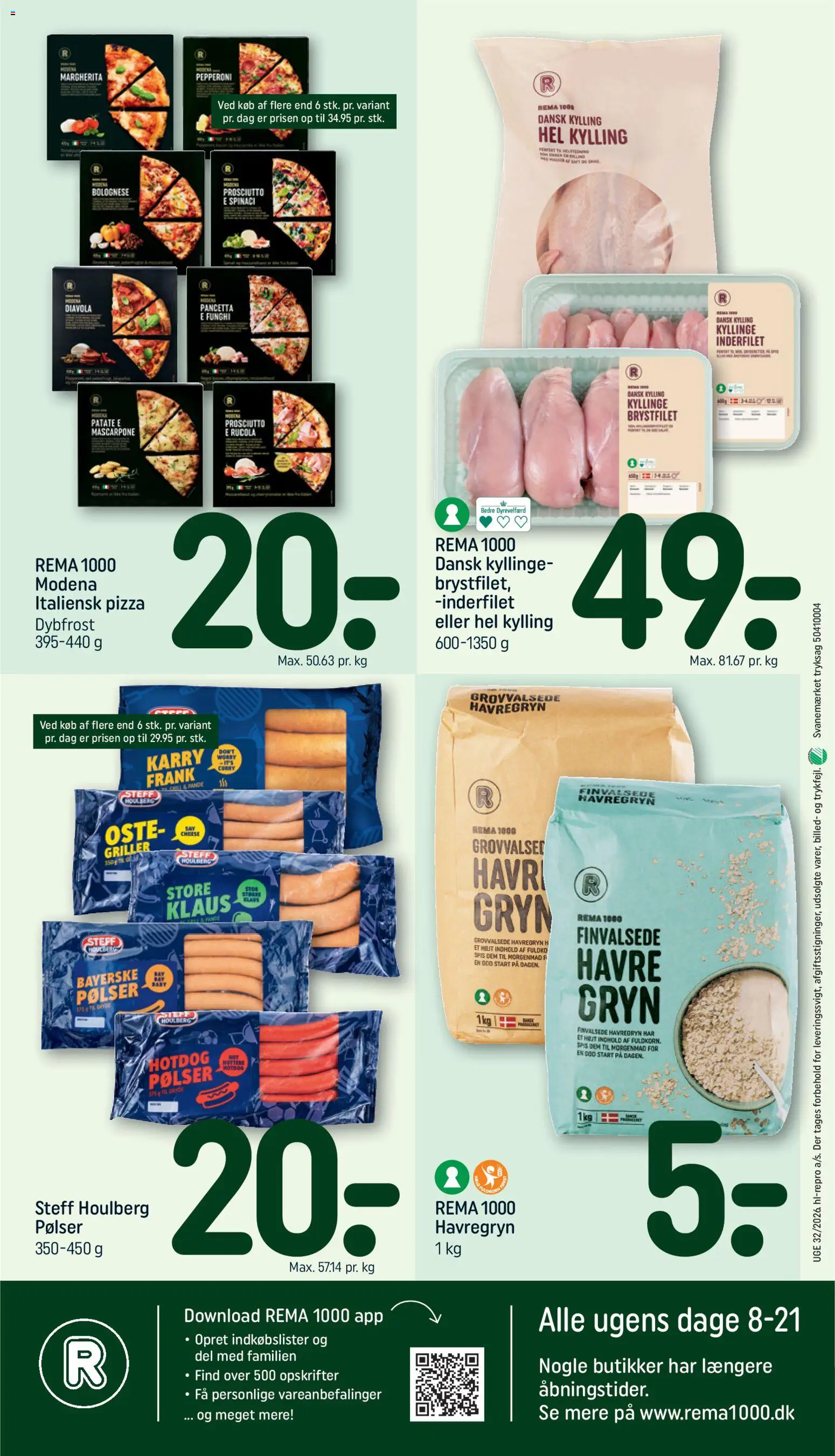 Rema 1000 tilbudsavis – gyldig fra 02/08/2026 | Side: 21 | Produkter: Karry, Pølser, Pizza, Havregryn