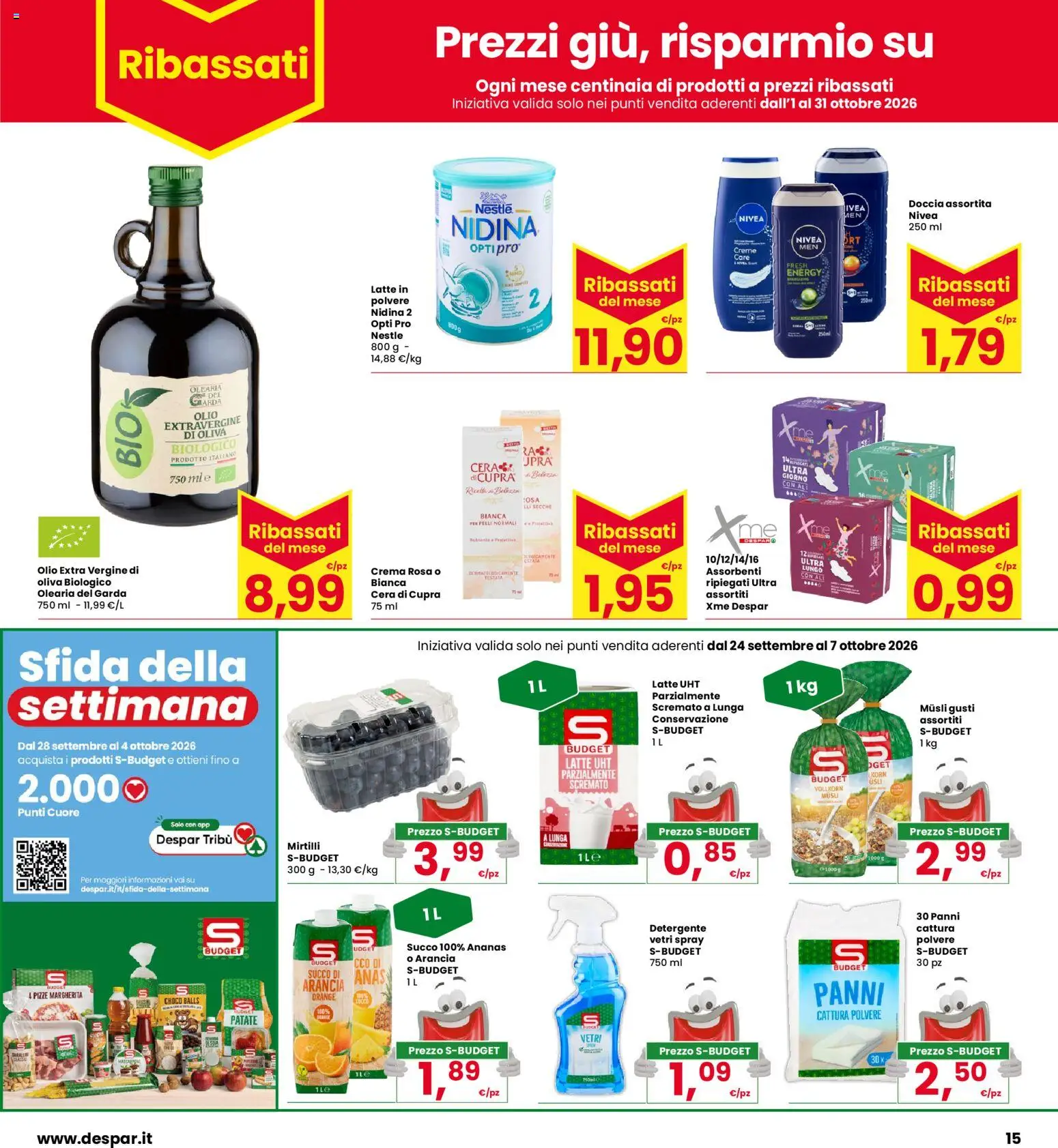 Volantino Eurospar del 24/09/2026 | Pagina: 15 | Prodotti: Crema, Olio extravergine di oliva, Arancia, Assorbenti