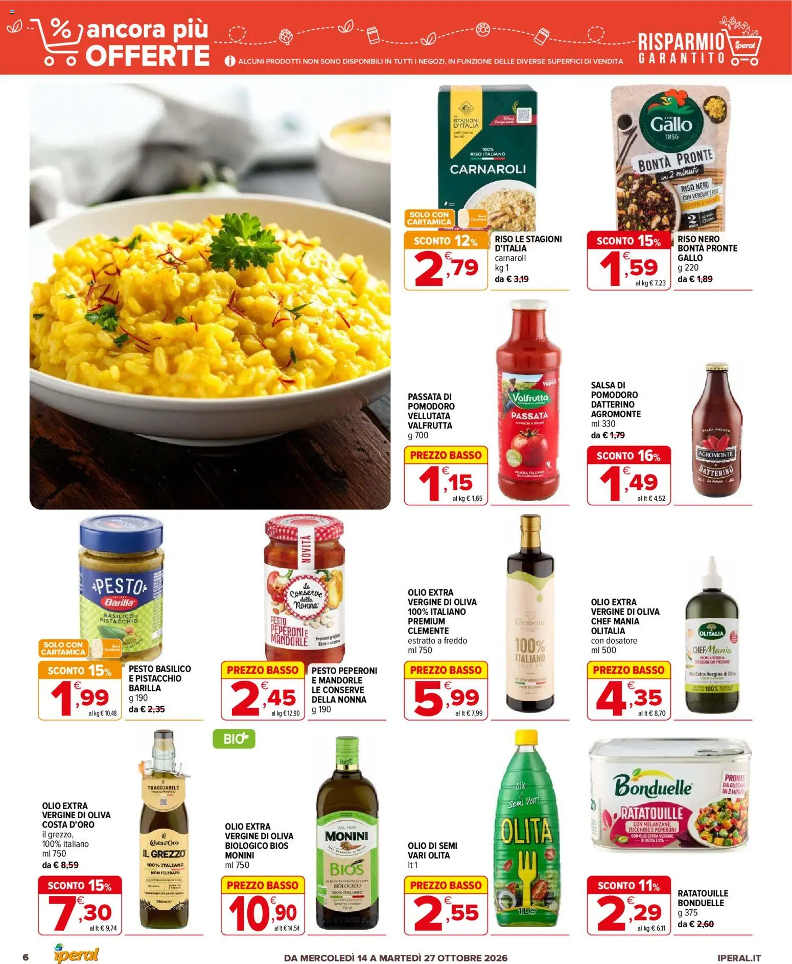 Volantino Iperal del 14/10/2026 | Pagina: 6 | Prodotti: Olio di semi, Verdure, Barilla, Mandorle