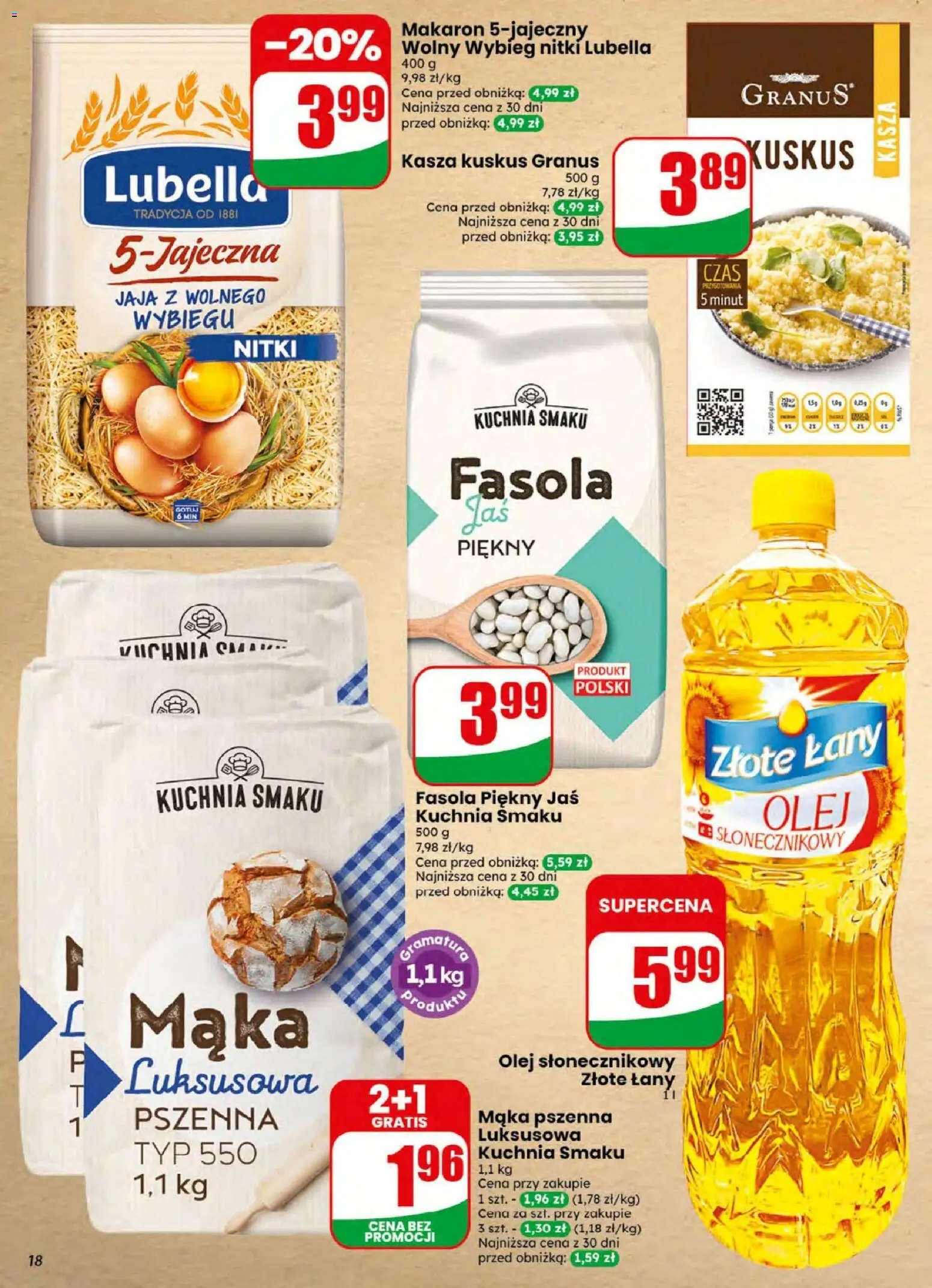 Dino gazetka od 05.08.2026 | Strona: 18 | Produkty: Olej, Fasola piękny jaś, Makaron, Jaja