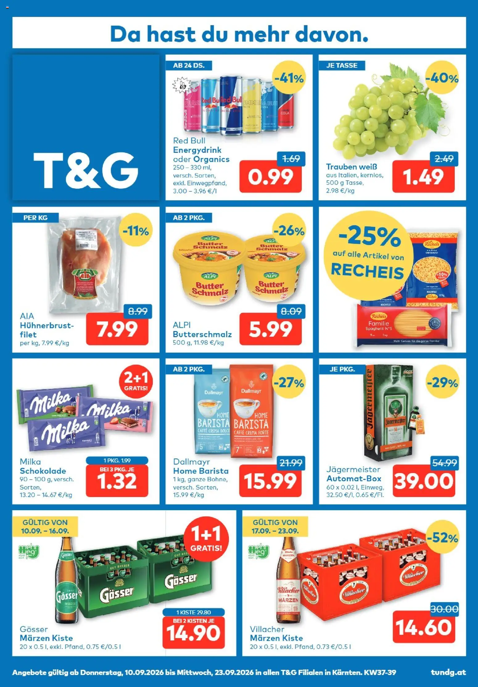 T&G Kärnten gültig ab 10.09.2026 | Seite: 1 | Produkte: Schmalz, Butter, Spaghetti, Schokolade