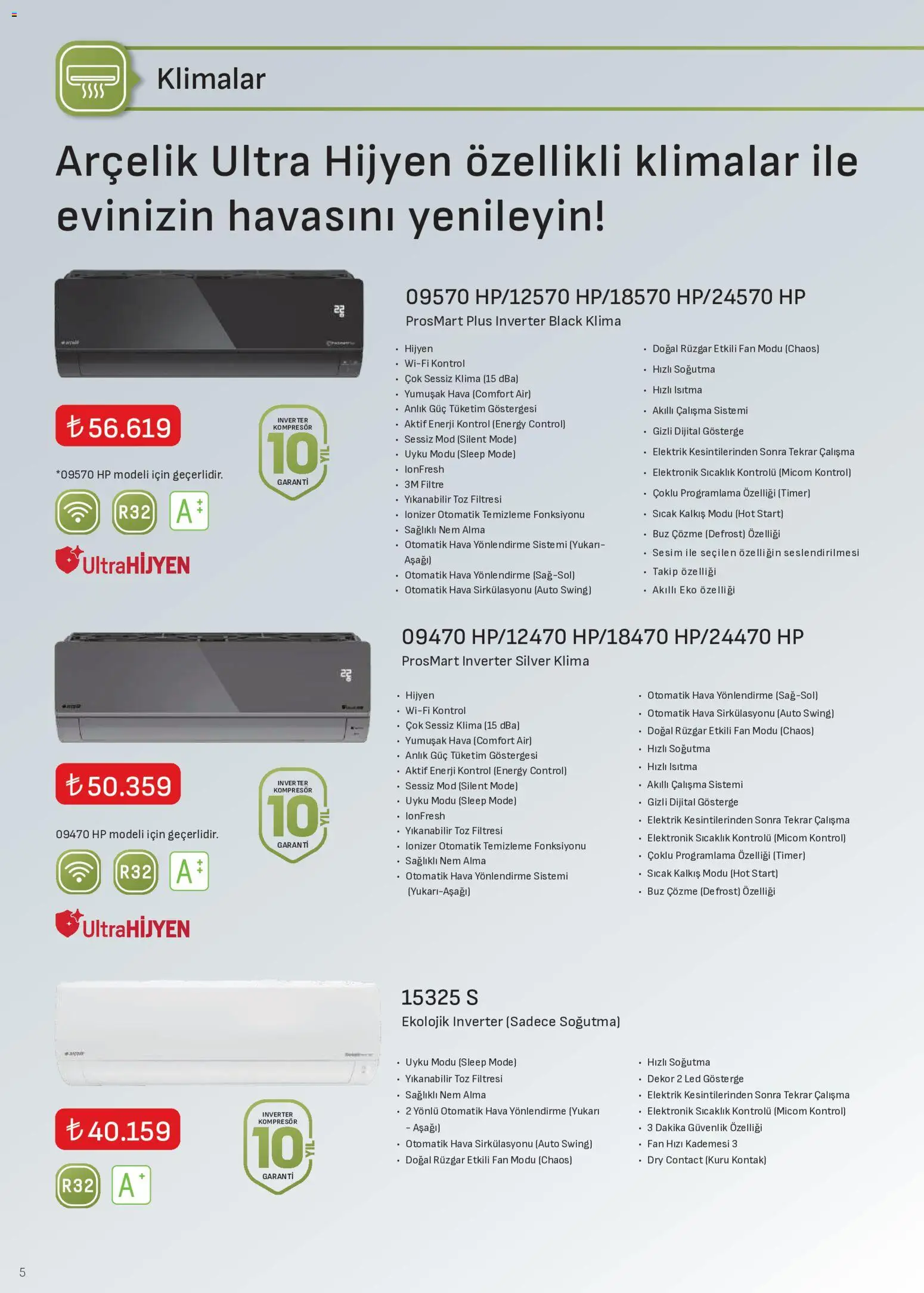 Arçelik - İklimlendirme Kataloğu - 01 Ağustos 2026 tarihinden itibaren geçerlidir | Sayfa: 5 | Ürünler: Klima, Fan