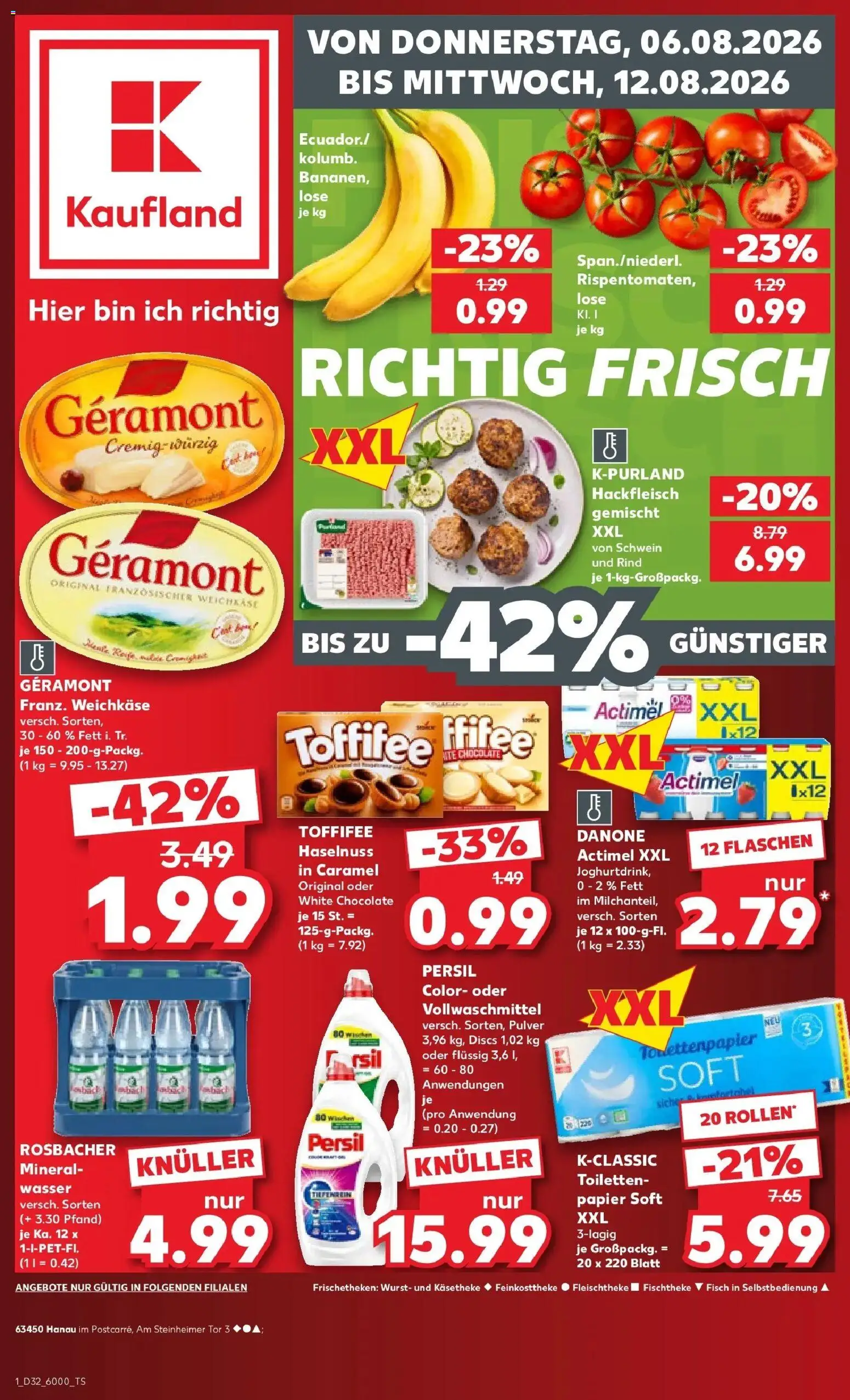 Prospekt Kaufland ab 06.08.2026 » Angebote Online zum Blättern | Seite: 1 | Produkte: Actimel, Wasser, Wurst, Persil