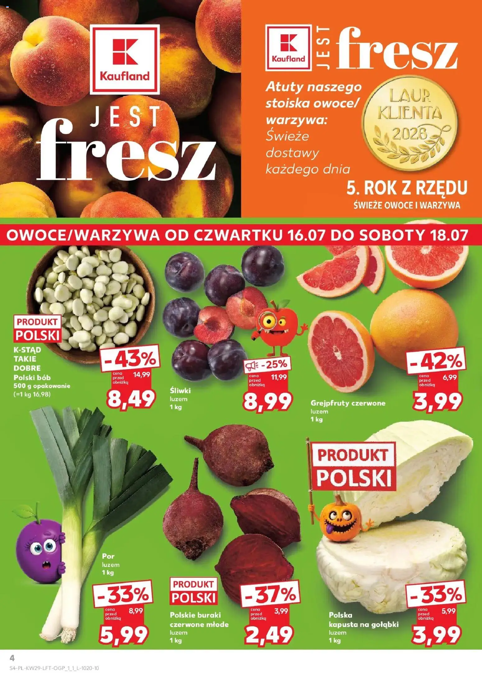 Kaufland gazetka od 16.07.2026 | Strona: 4 | Produkty: Kapusta, Gołąbki, Buraki, Śliwki