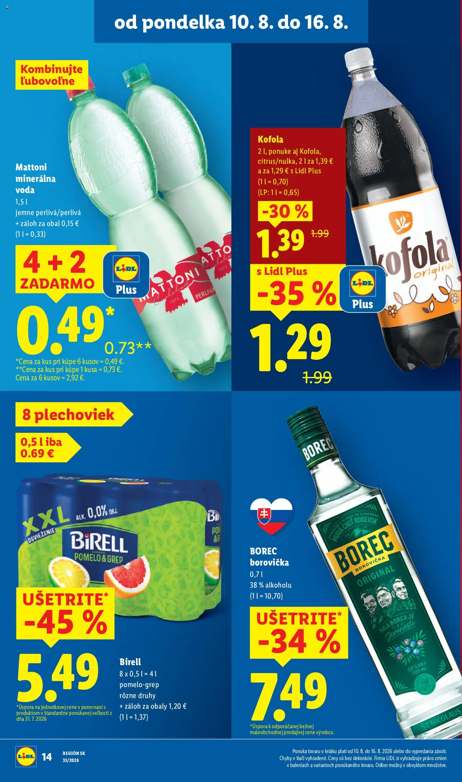 Nové Lidl akcie – leták je platný od 10.08.2026 | Strana: 18 | Produkty: Borovička, Gin, Voda, Grep
