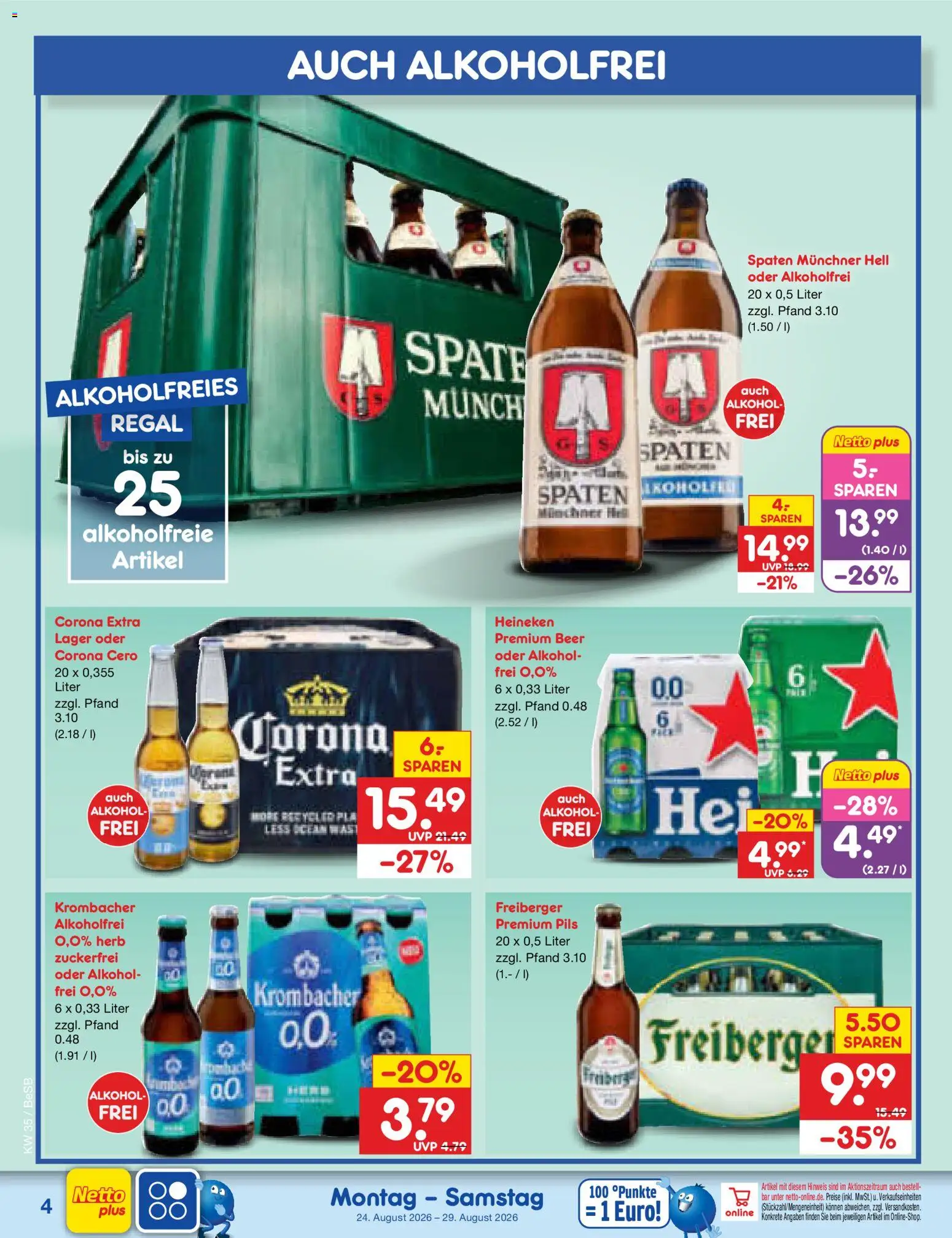 Netto Marken-Discount Prospekt – gültig ab 24.08.2026 | Seite: 4 | Produkte: Regal, Pils, Heineken, Alkohol