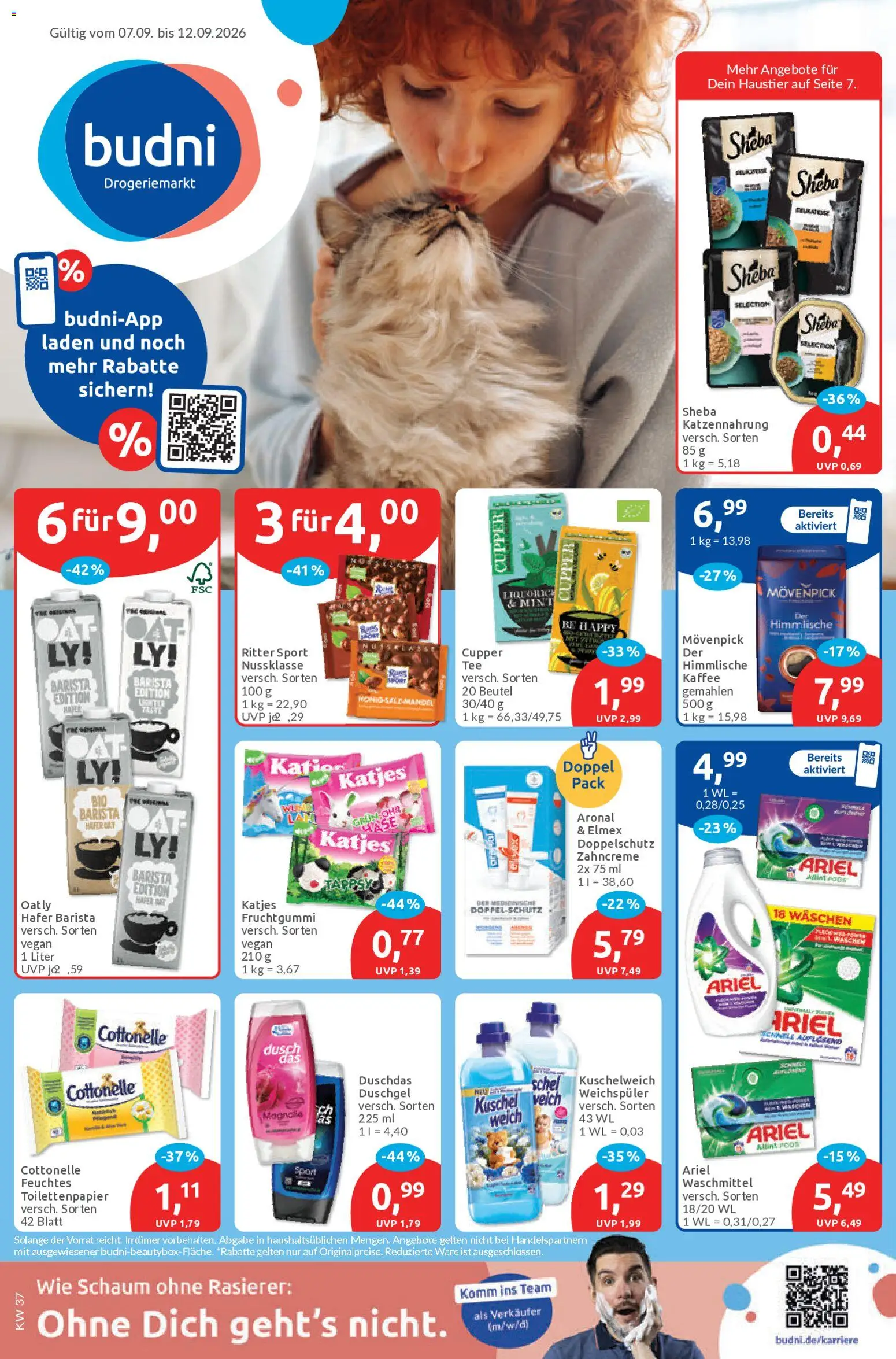 Budni Prospekt – gültig ab 07.09.2026 | Seite: 1 | Produkte: Sheba, Kaffee, Duschgel, Weichspüler