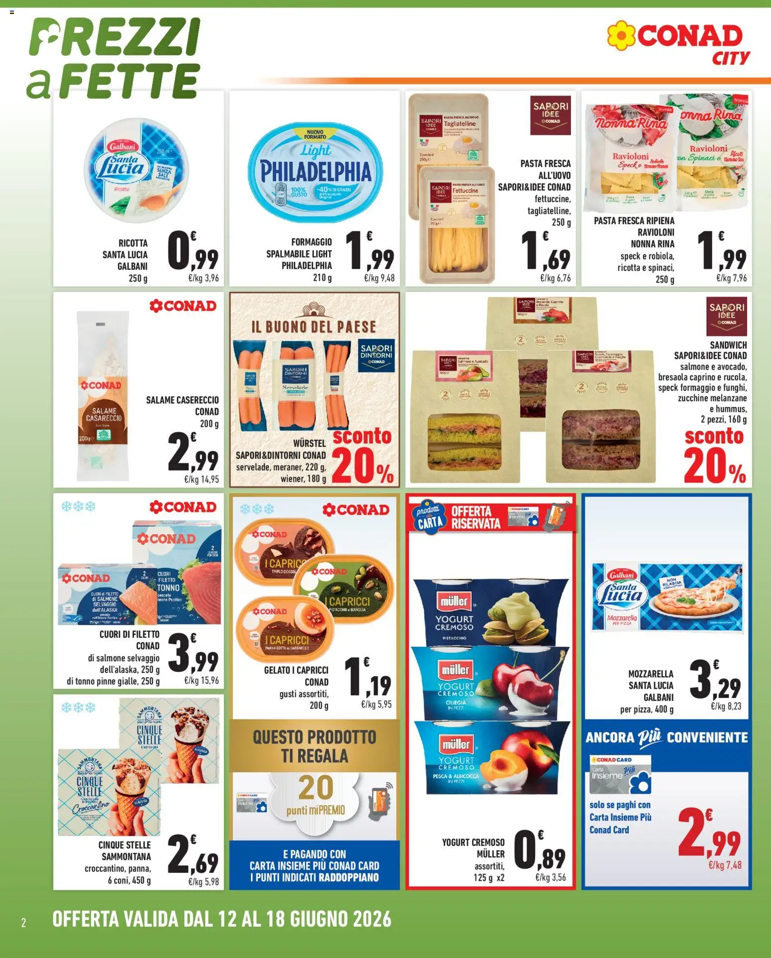Volantino Conad del 12.06.2026 | Pagina: 2 | Prodotti: Salmone, Formaggio, Spinaci, Melanzane