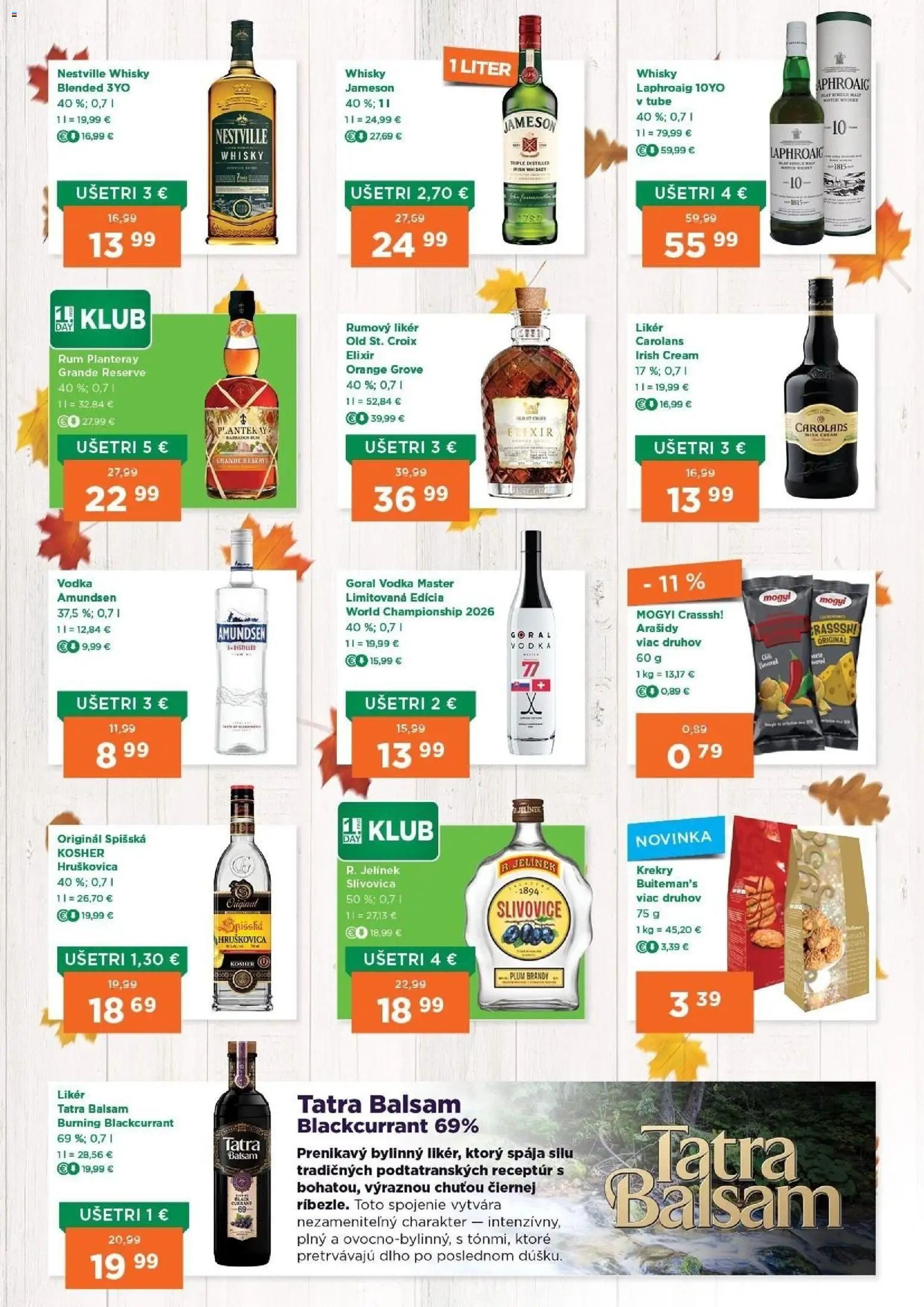 Nové 1day akcie – leták je platný od 24.09.2026 | Strana: 2 | Produkty: Jameson, Hruškovica, Whisky, Rum