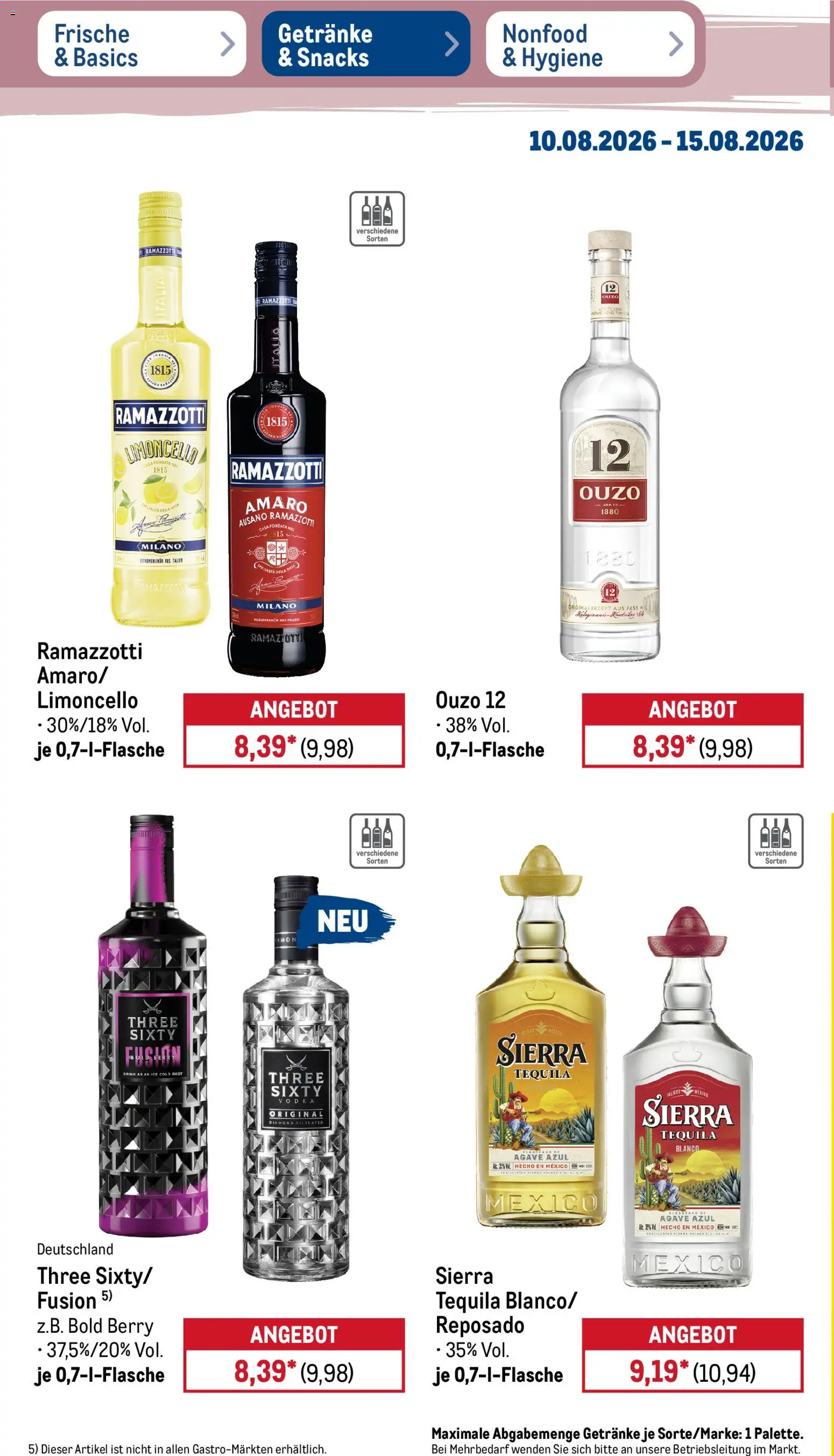 Metro NonFood-Angebote – gültig ab 10.08.2026 | Seite: 25 | Produkte: Ouzo 12, Ouzo, Tequila, Vodka