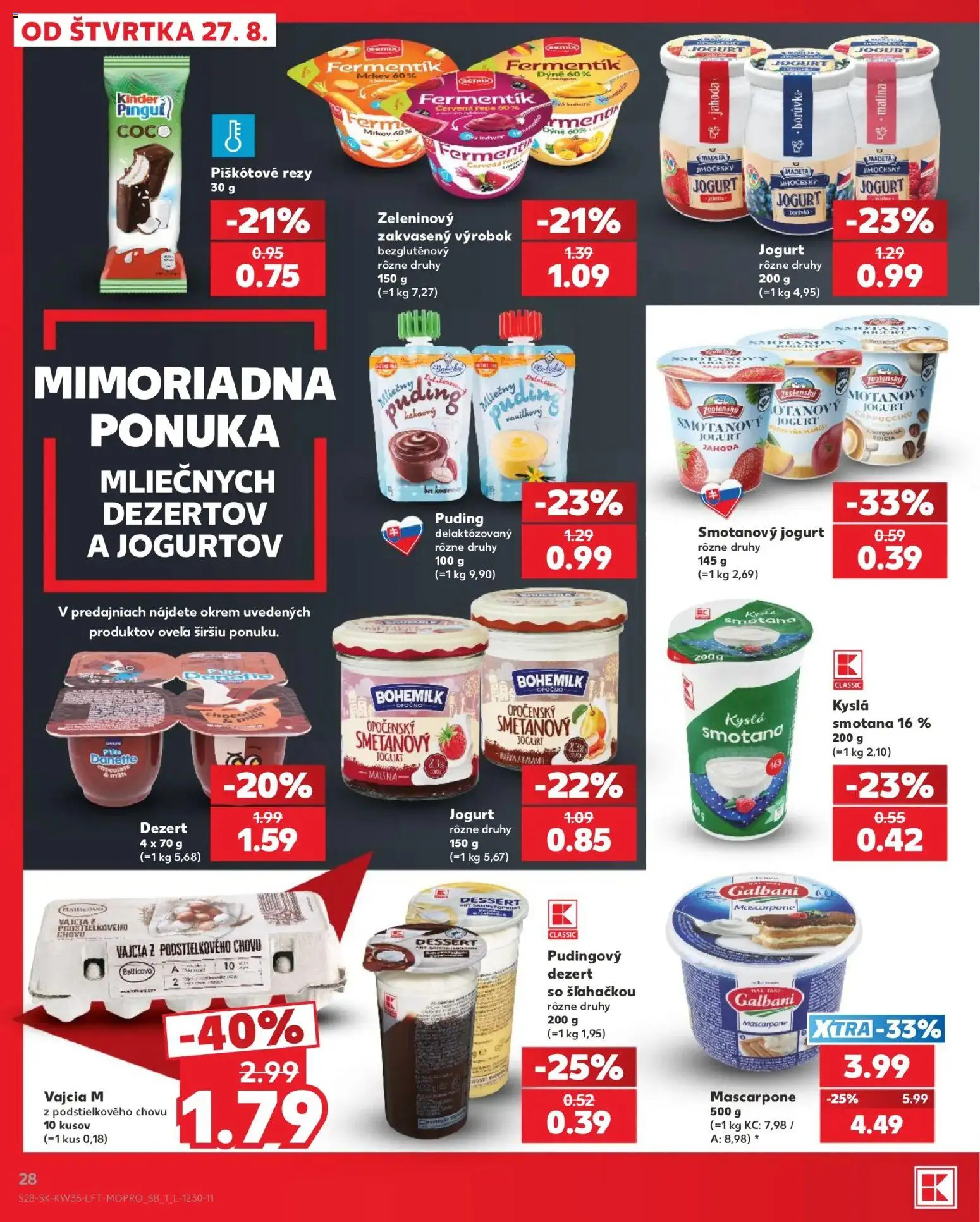 Kaufland SK akciós ujság - amely érvényes a következő dátumtól: 2026.08.27. | Oldal: 28 | Termékek: Puding, Cappuccino, Mascarpone, Só