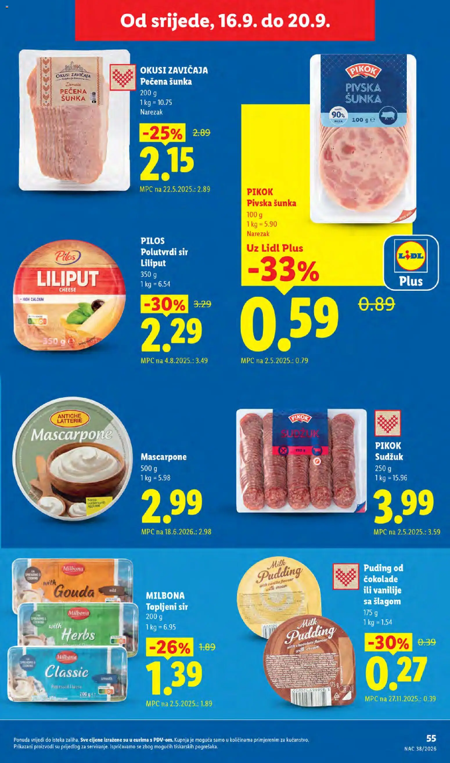 Lidl katalog | vrijedi od 14.09.2026 | Stranica: 55 | Proizvodi: Polutvrdi sir, Mascarpone, Šunka, Okusi zavičaja