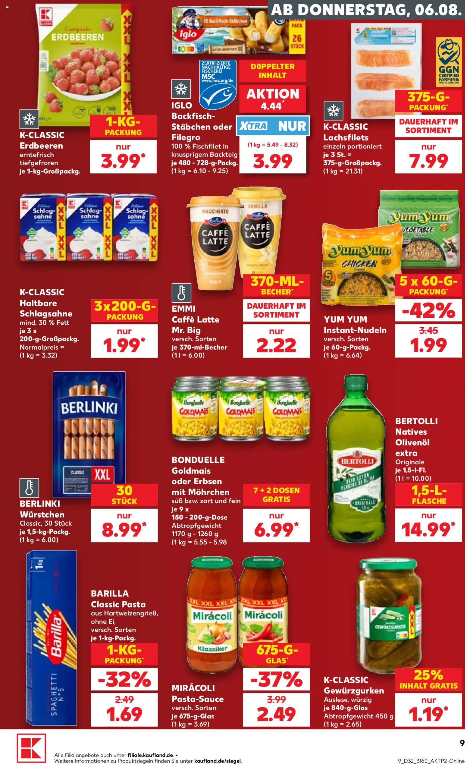 Kaufland Prospekt Potsdam – gültig ab 06.08.2026 | Seite: 9 | Produkte: Schlagsahne, Barilla, Pasta, Erbsen