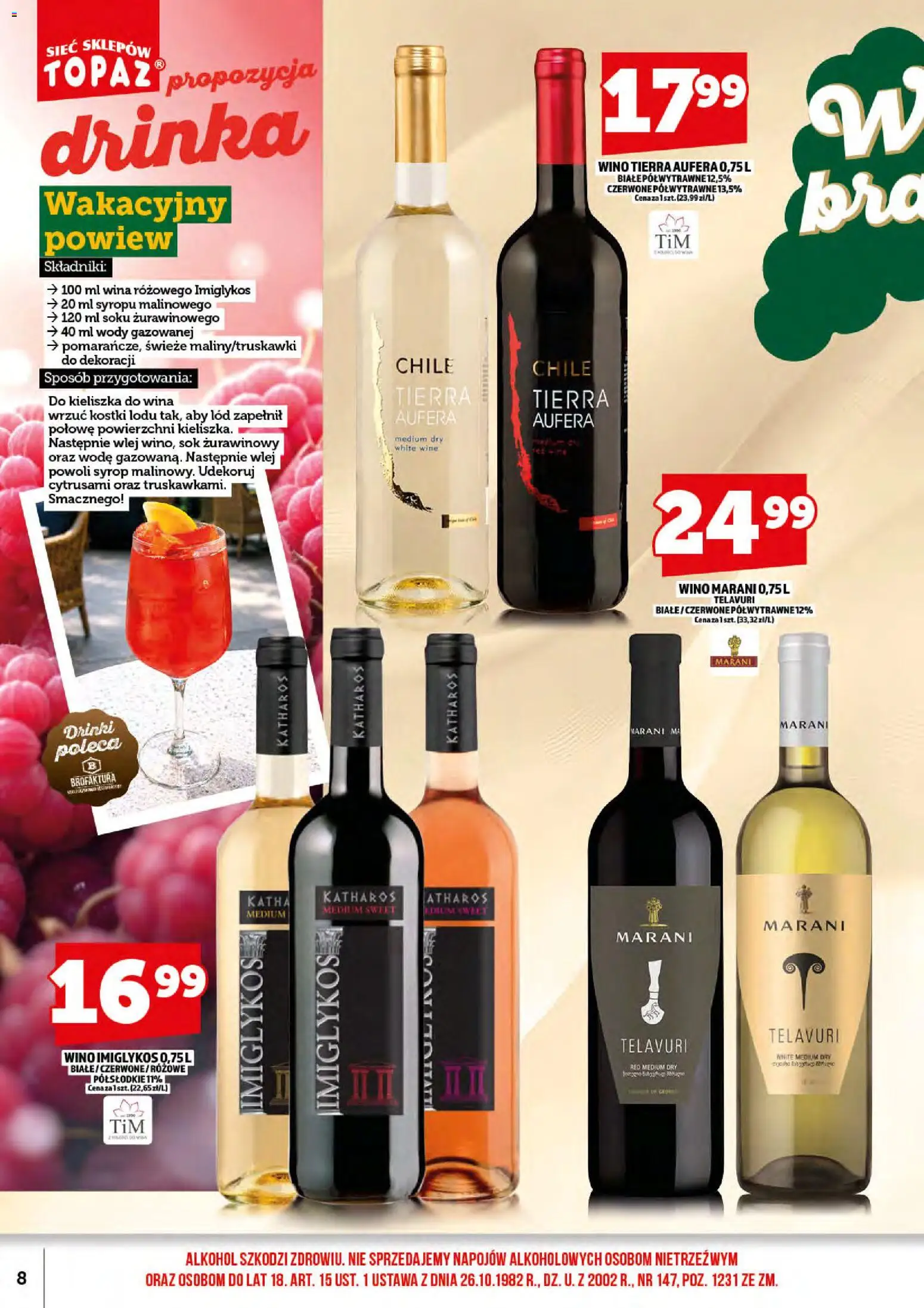 Topaz gazetka alkoholowa od 15.06.2026 | Strona: 10 | Produkty: Syrop, Sok, Wino, Alkohol