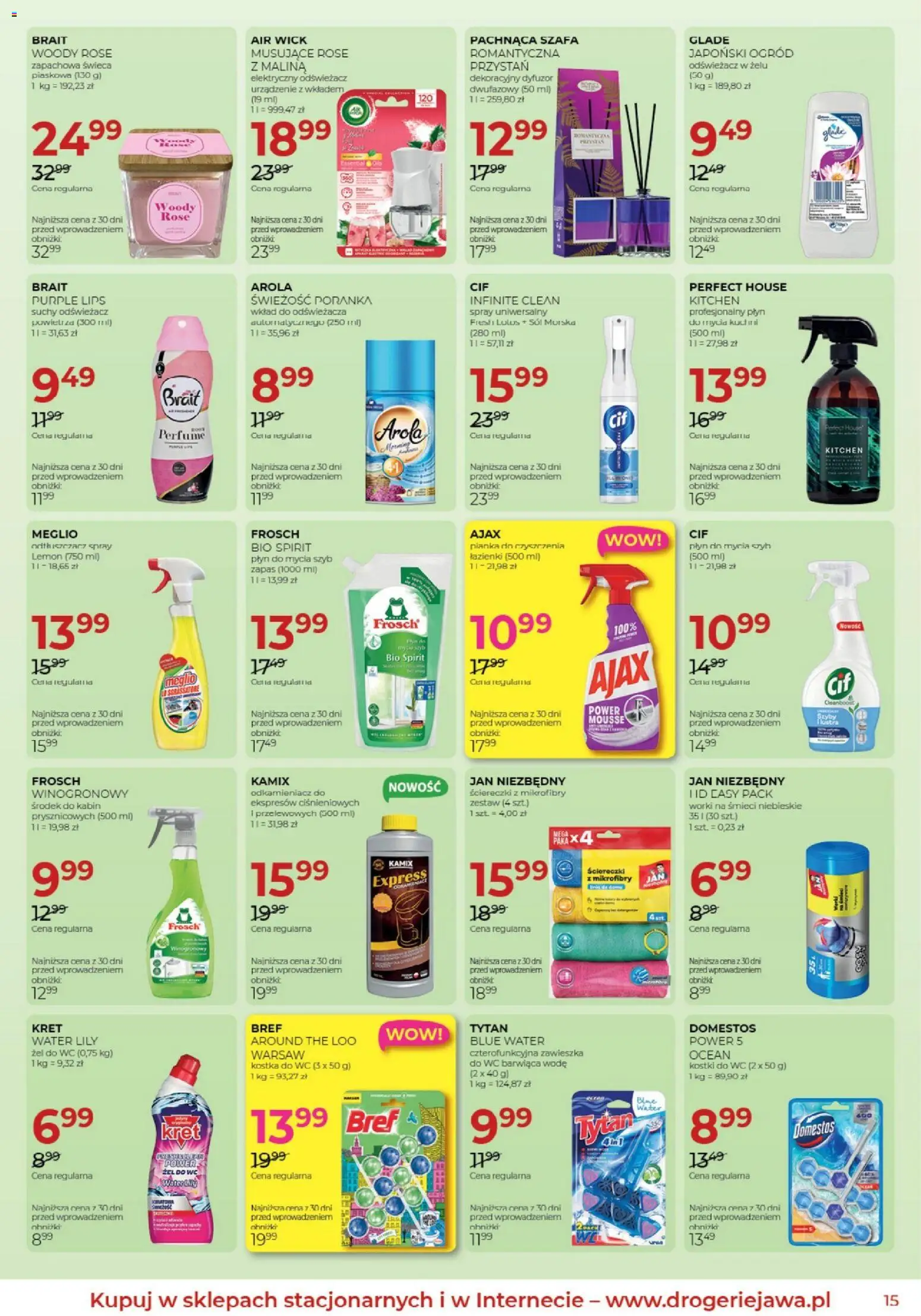 Jawa gazetka od 04.07.2026 | Strona: 15 | Produkty: Meglio, Kostki do wc, Odświeżacz, Płyn do mycia szyb