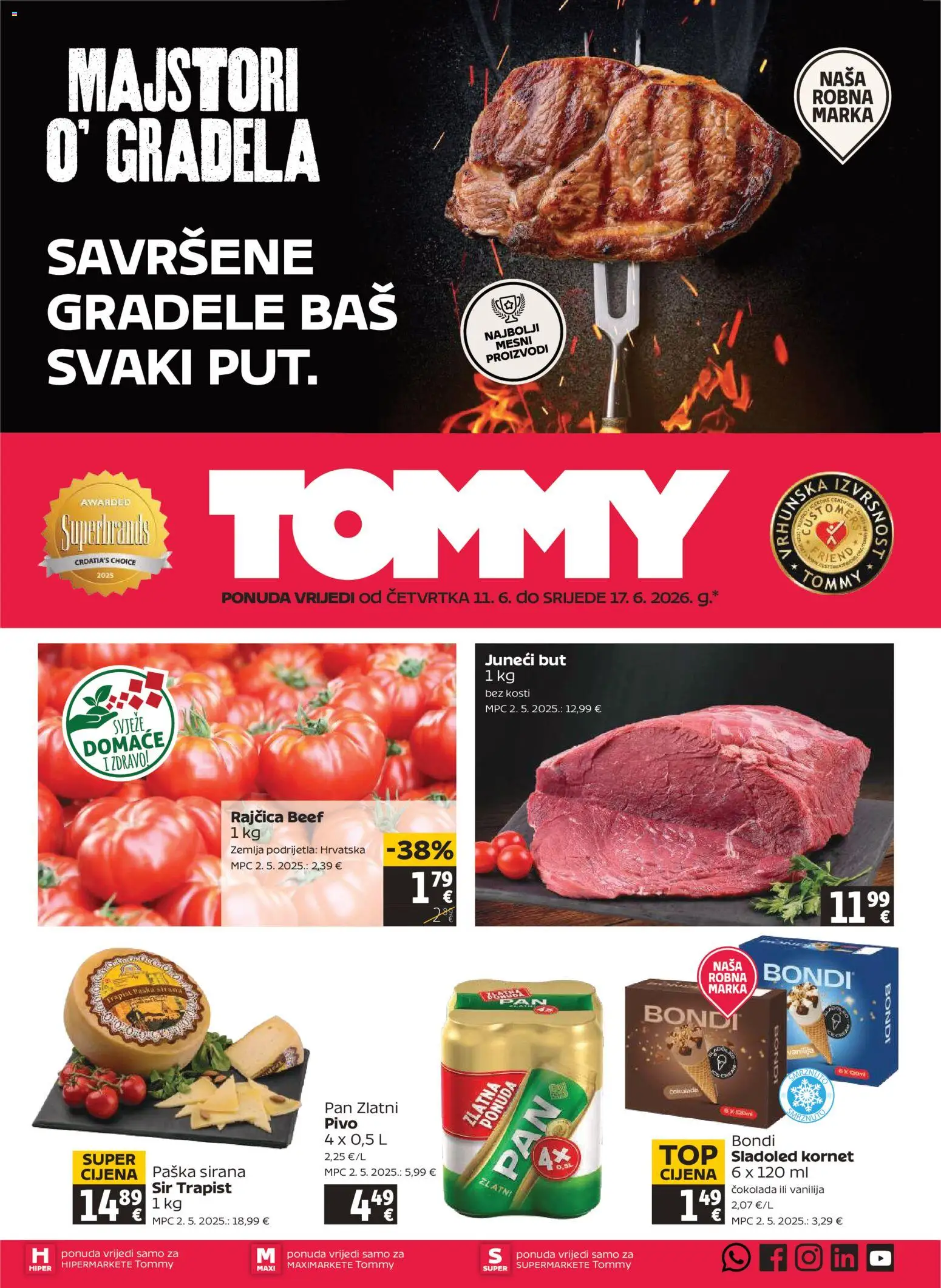 Tommy katalog | vrijedi od 11.06.2026 | Stranica: 1 | Proizvodi: Juneći but, Sir, Pan, Kornet