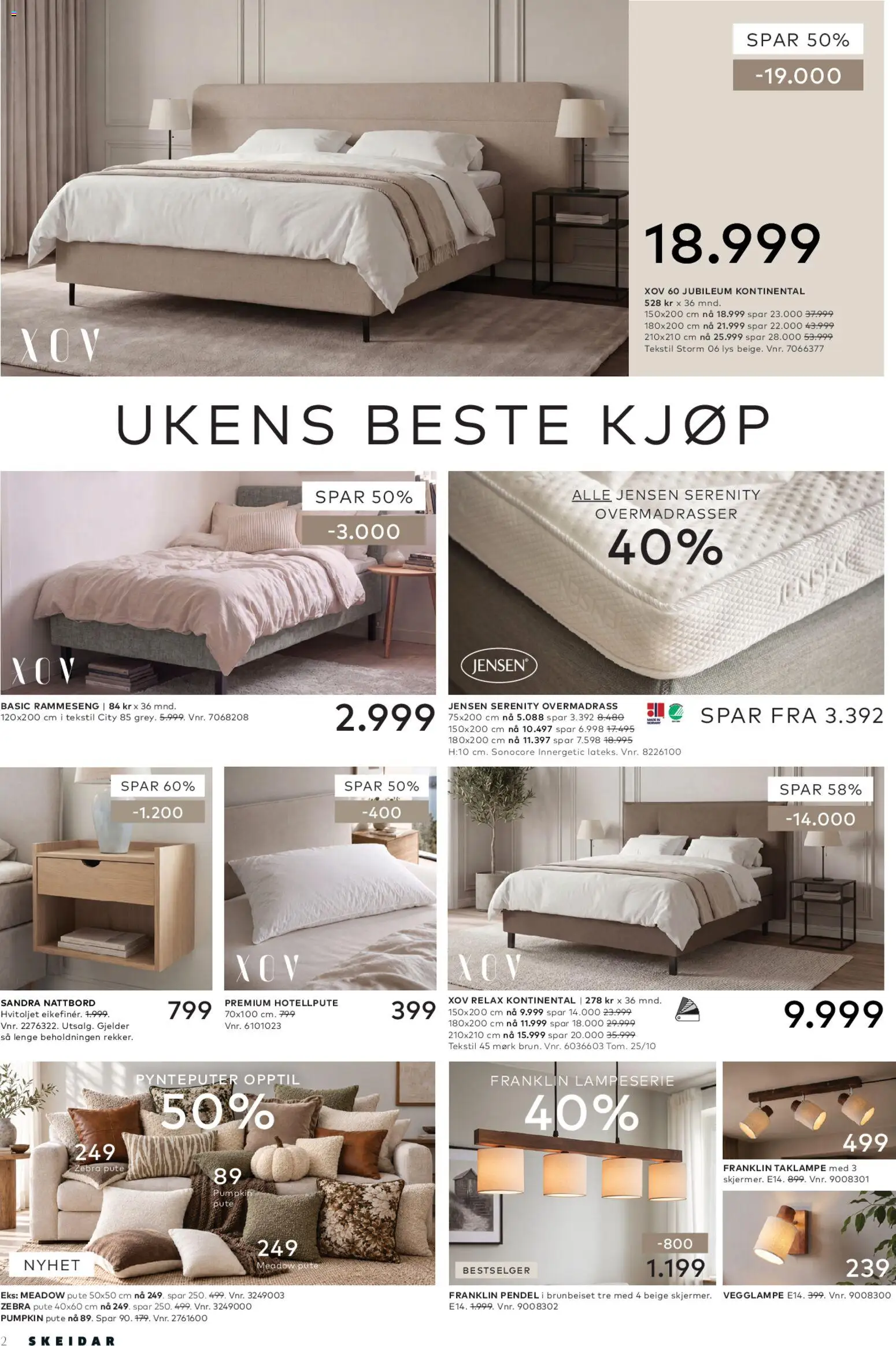 {H1} | Side: 2 | Produkter: Vegglampe, Taklampe, Overmadrass, Nattbord