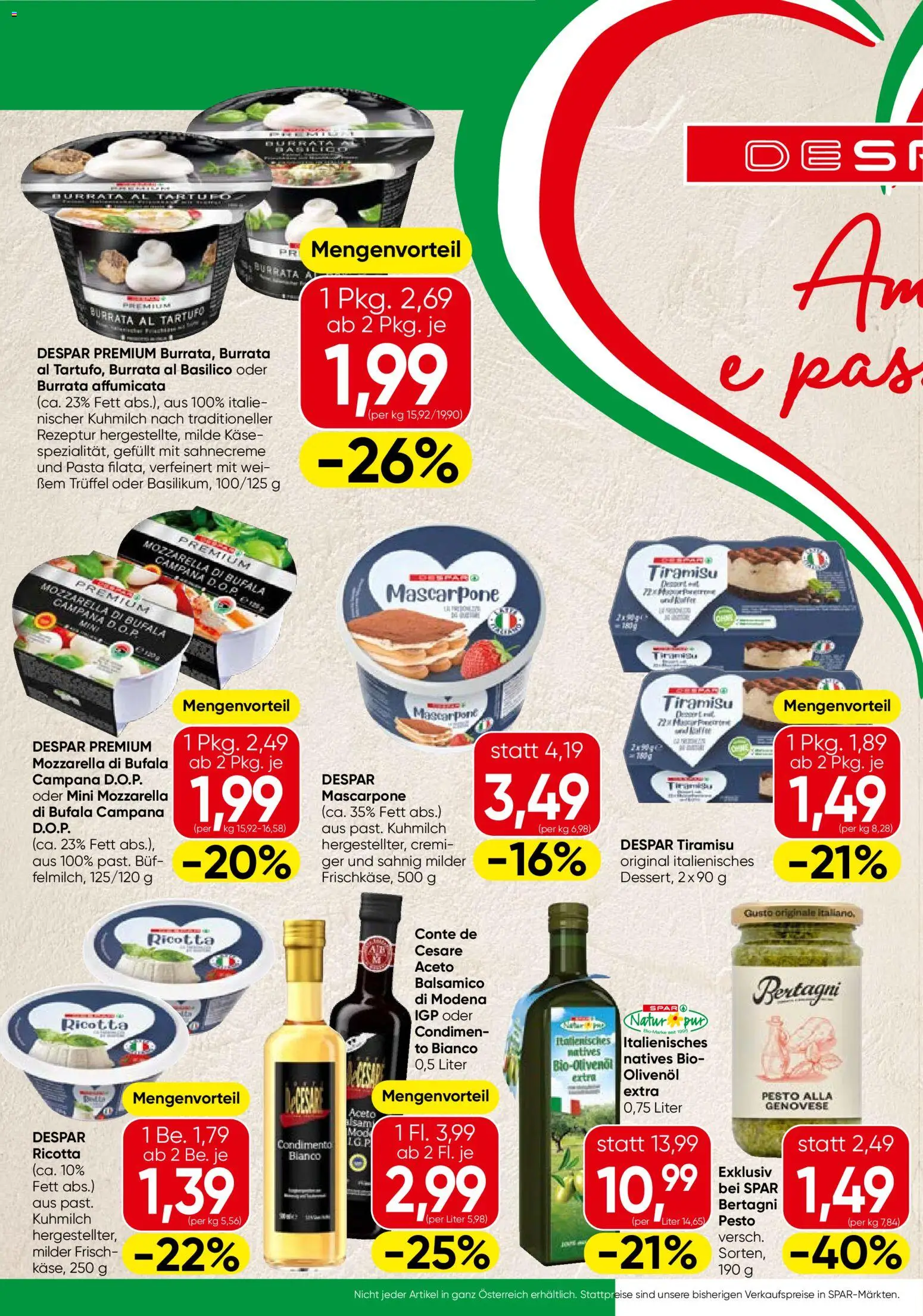 Spar Italien gültig ab 03.09.2026 | Seite: 2 | Produkte: Pasta, Käse