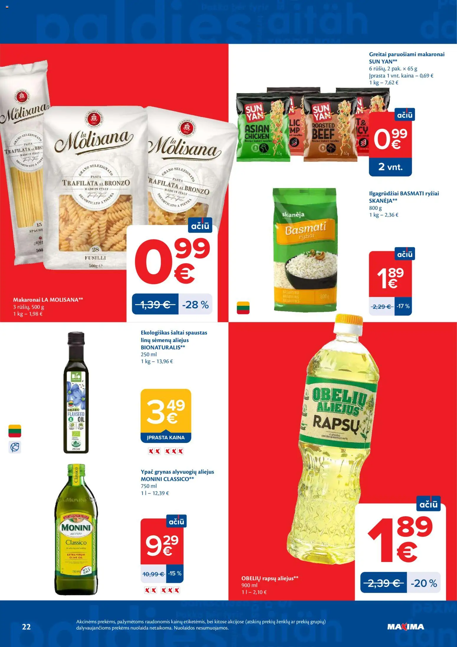 MAXIMA akcijos nuo 26.05.2026 | Puslapis: 22 | Prekių: Aliejus, Alyvuogių aliejus, Ryžiai, Greitai paruošiami makaronai
