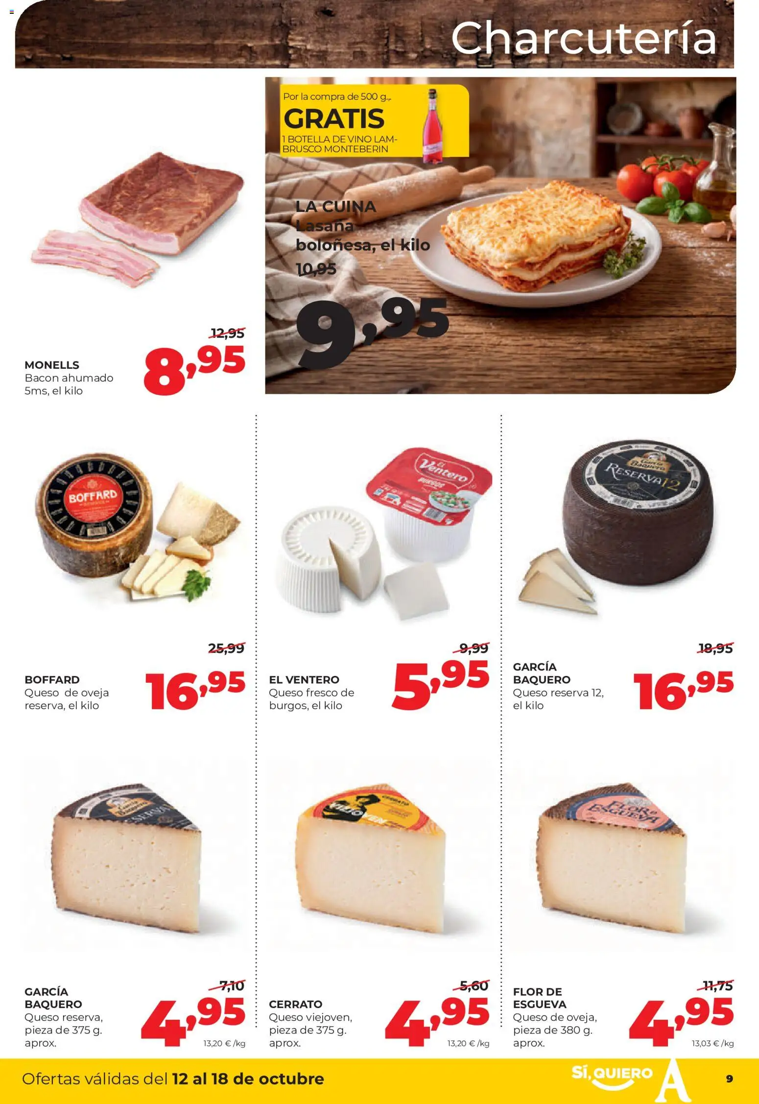Alimerka folleto Castilla y León │ válido desde el 12/10/2026 | Página: 9 | Productos: Queso, Vino, Lasaña, Bacon