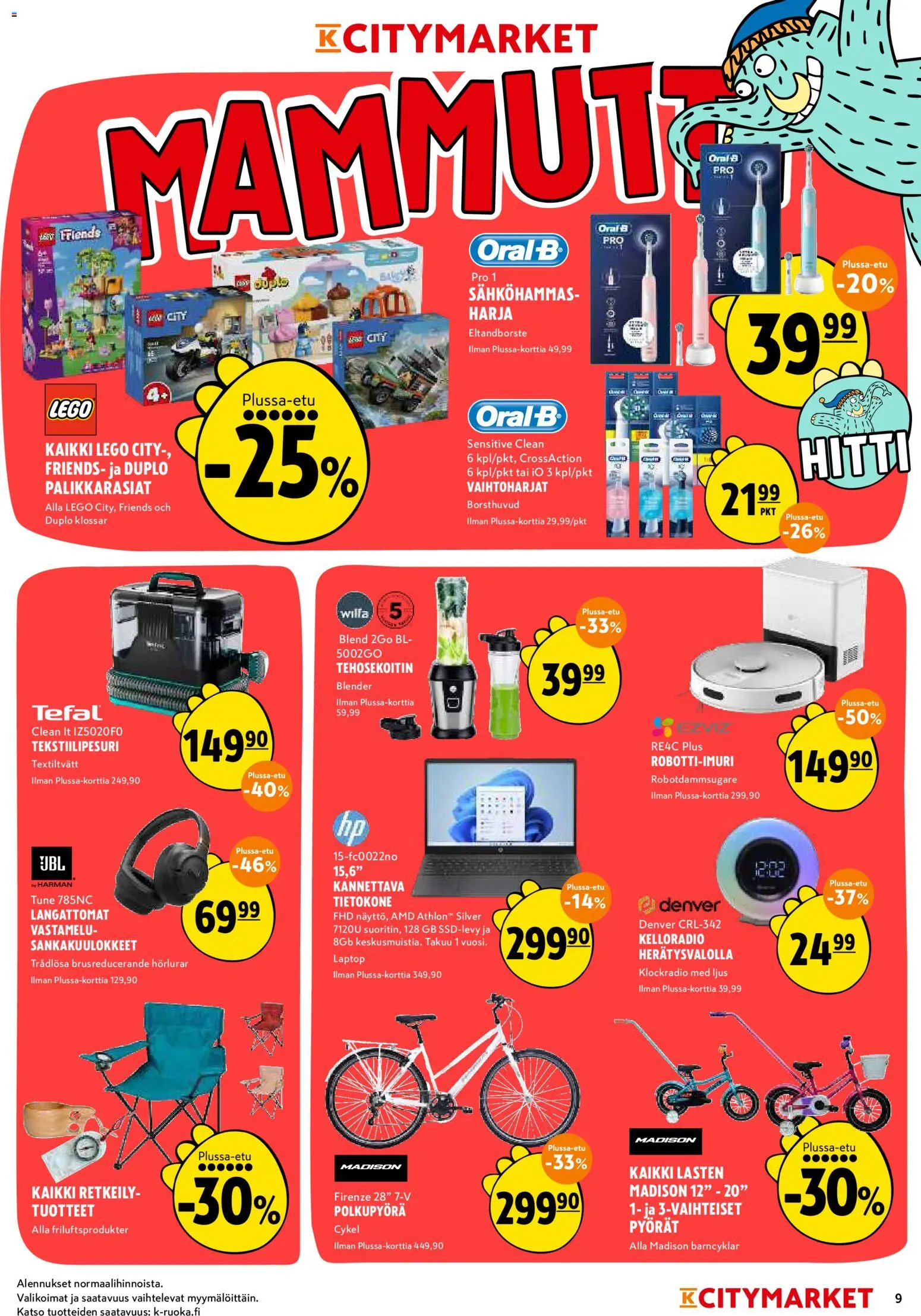 K-Citymarket tarjoukset – voimassa 03/08/2026 alkaen | Sivu: 9 | Tuotteet: Harja, Tehosekoitin, Polkupyörä, Tietokone