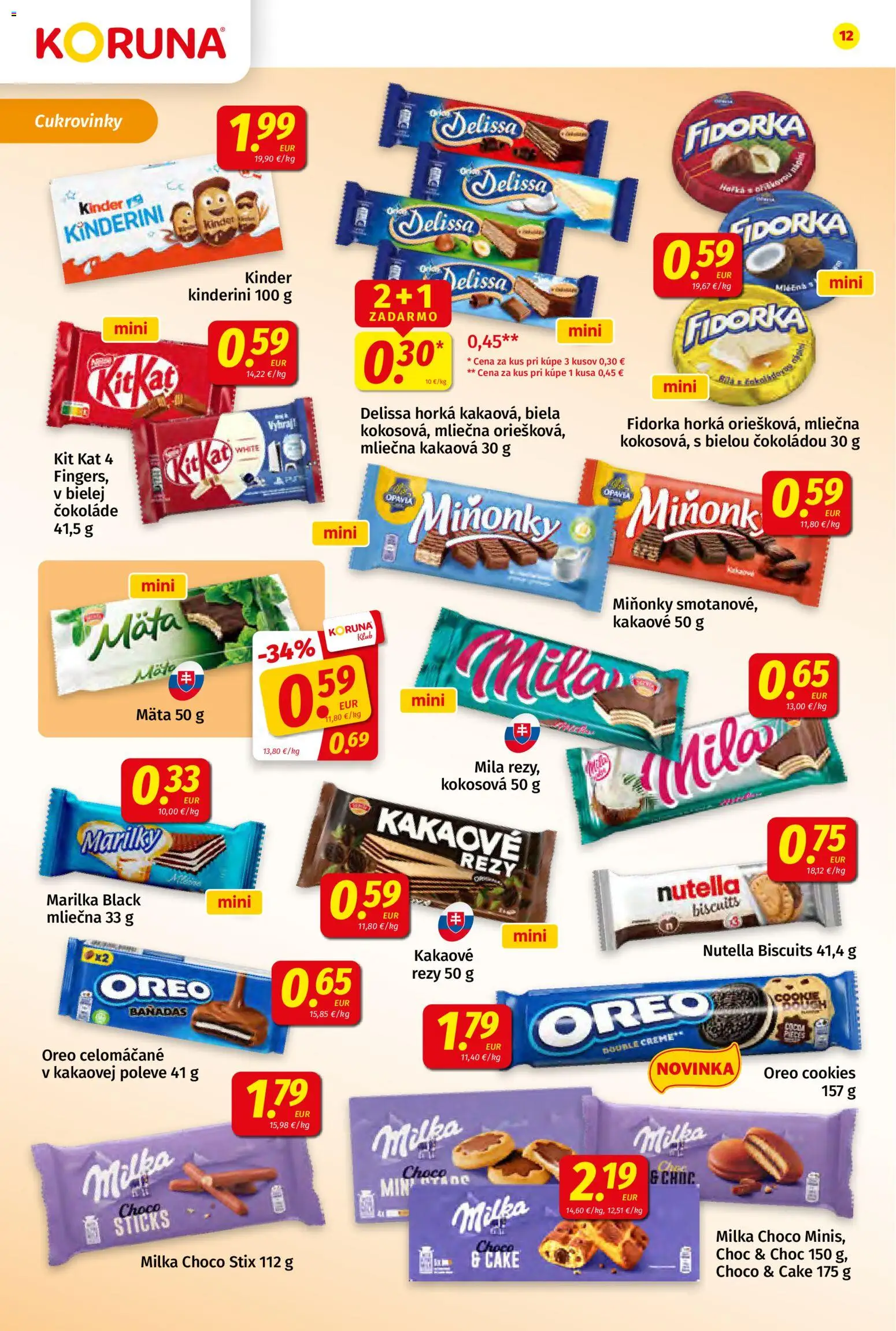 Nové Koruna akcie – leták je platný od 14.08.2026 | Strana: 12 | Produkty: Kinder, Oreo, Mila, Nutella