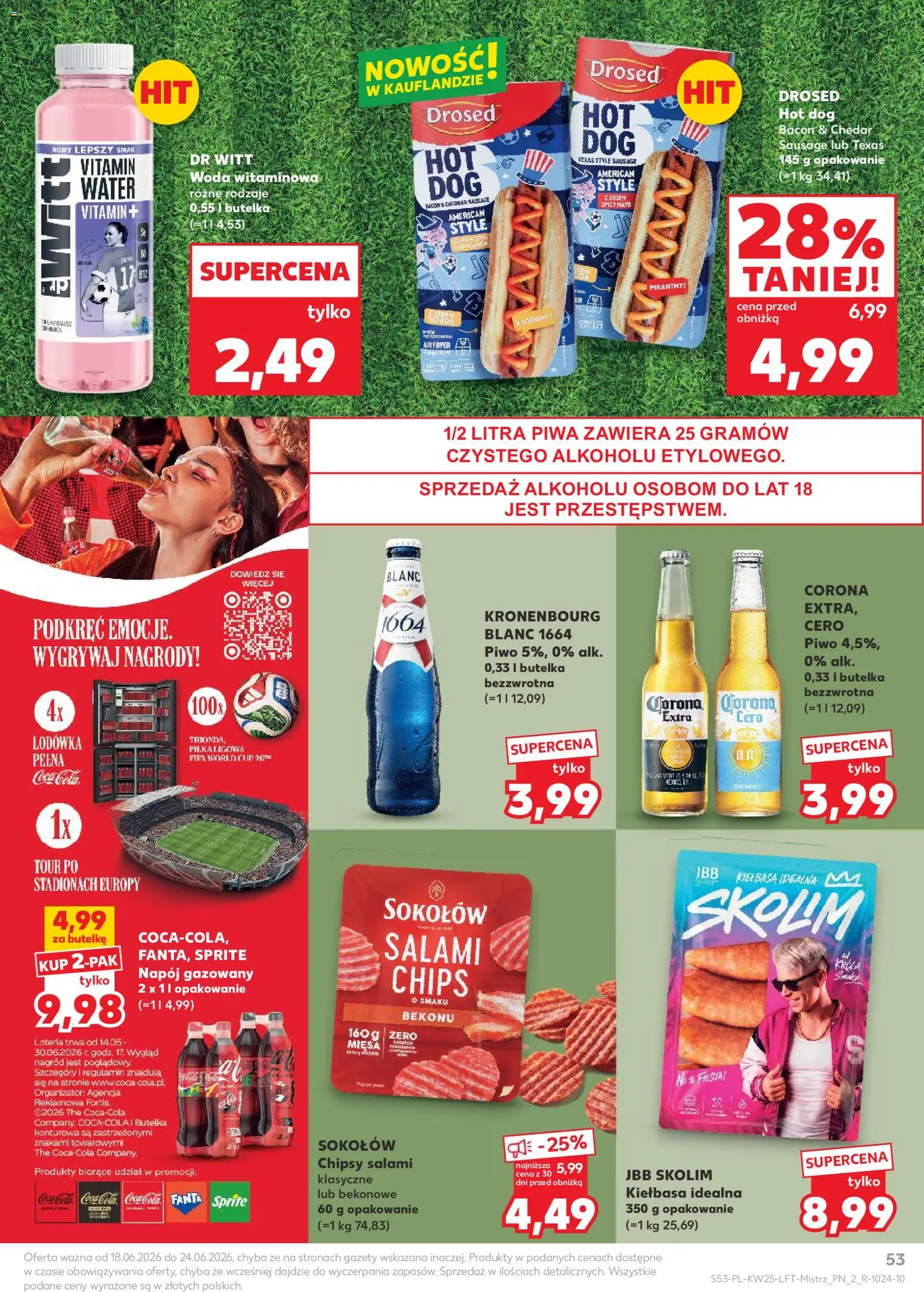 Kaufland gazetka od 18.06.2026 | Strona: 53 | Produkty: Kiełbasa, Coca cola, Salami, Piwo