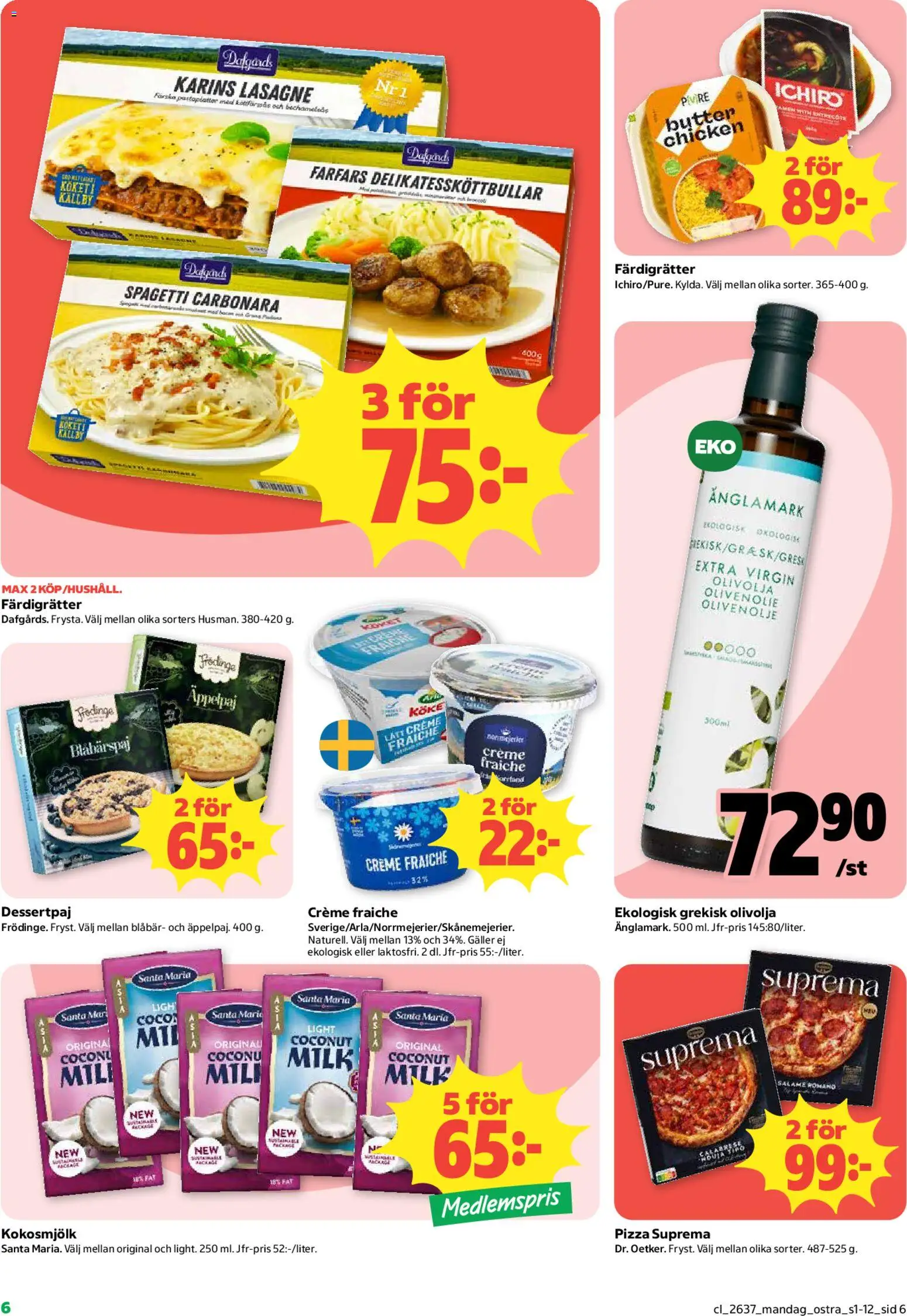 Coop reklamblad aktuell från 07/09/2026 | Sida: 6 | Produkter: Färdigrätter, Creme fraiche, Olivolja, Blåbär