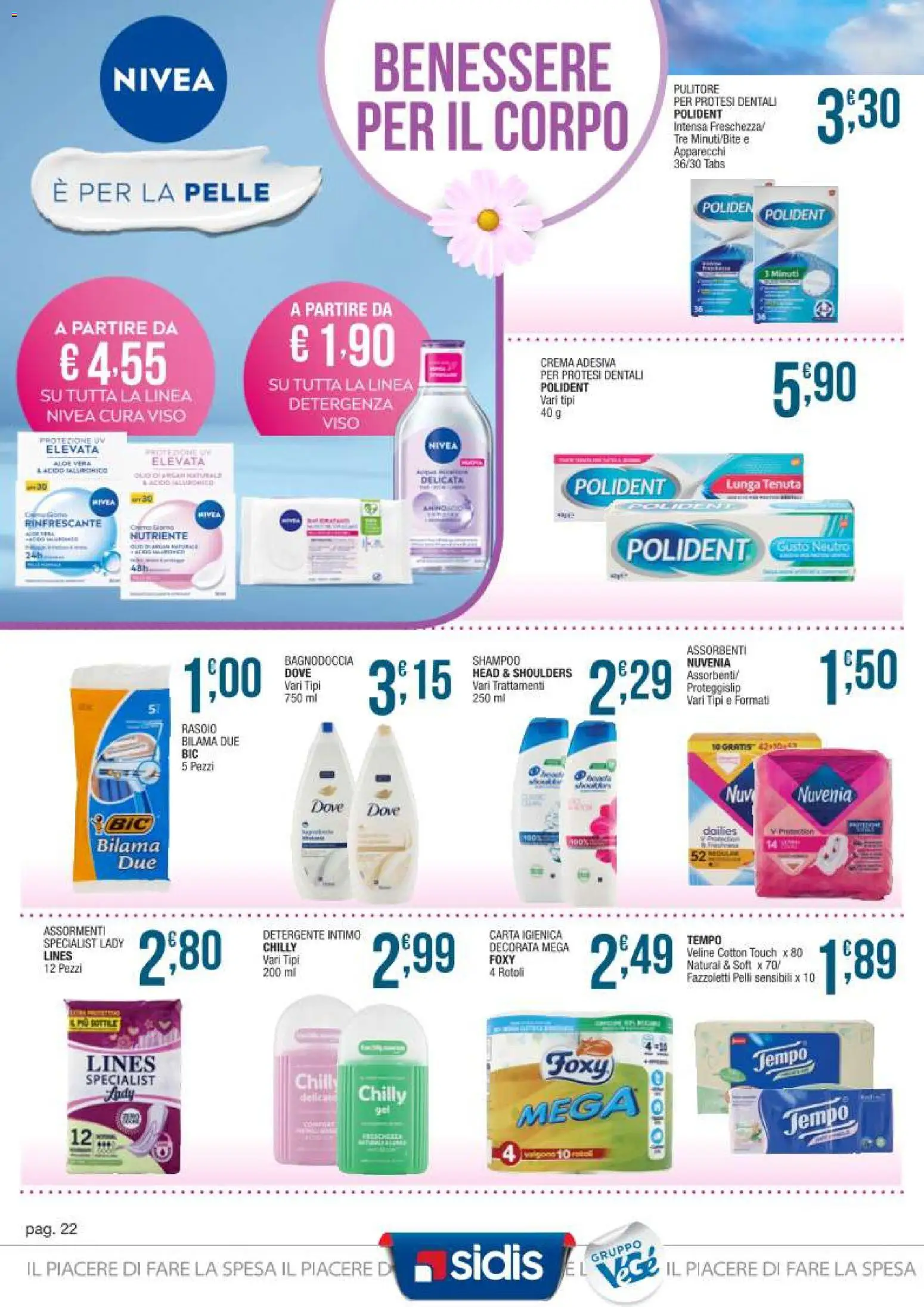 Volantino Sidis del 09.03.2026 | Pagina: 22 | Prodotti: Shampoo, Crema, Rasoio, Intimo