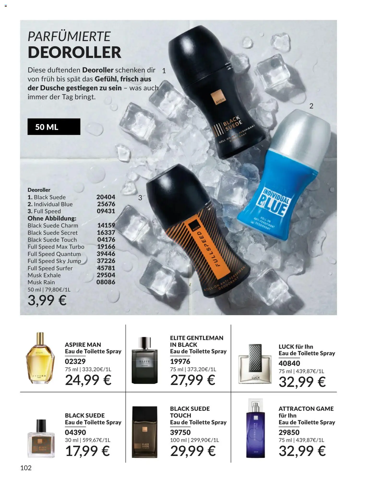 AVON Katalog Juli 2026 – gültig ab 01.07.2026 | Seite: 102 | Produkte: Toilette, Dusche, Eau de Toilette, Deodorant