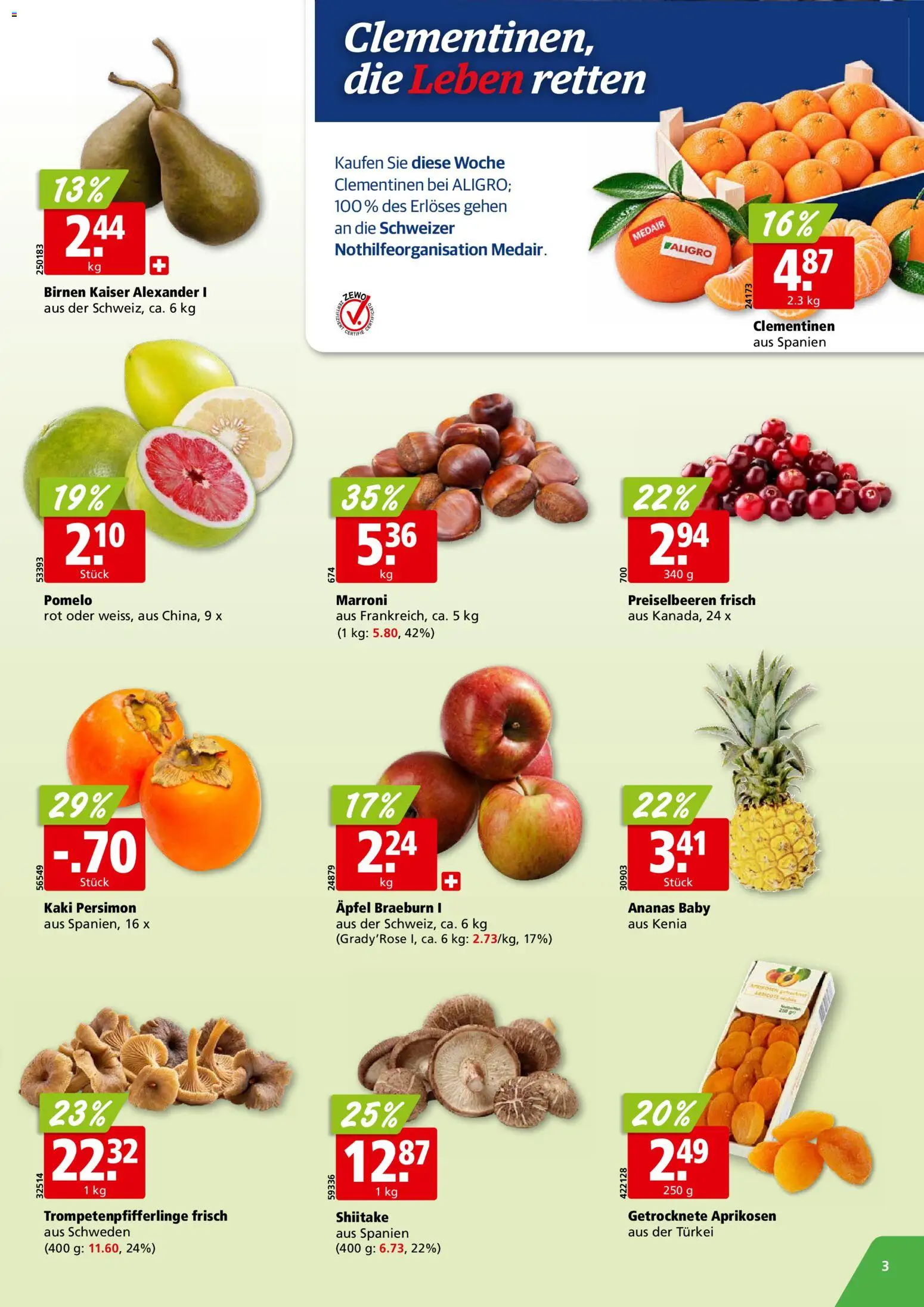 Aligro aktionen Chavannes, Matran, Genf, Sitten – gültig ab 26.10.2026 | Seite: 3 | Produkte: Äpfel, Ananas, Kaki, Birnen