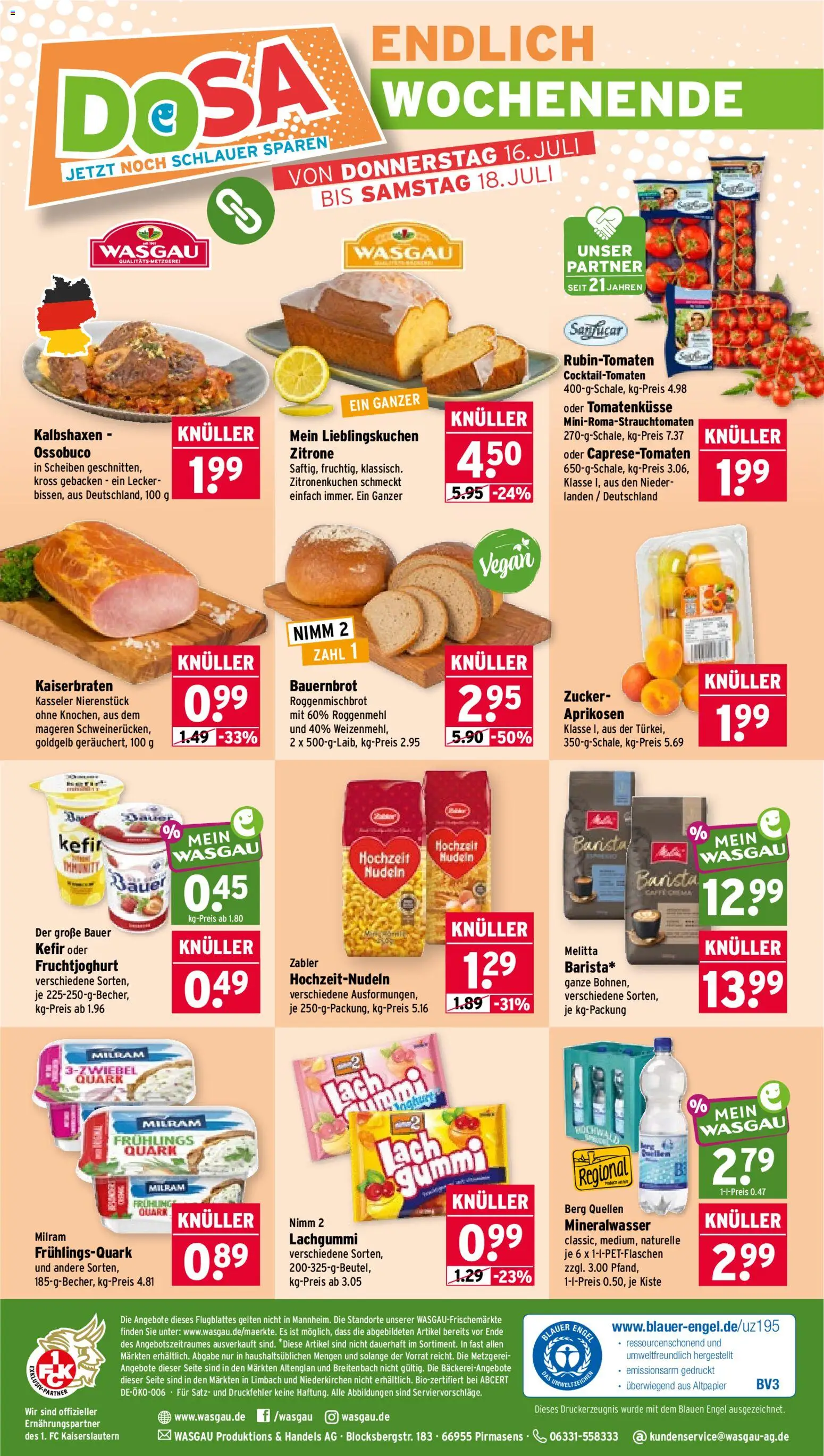 Wasgau Prospekt – gültig ab 13.07.2026 | Seite: 26 | Produkte: Quark, Fruchtjoghurt, Mineralwasser, Nudeln