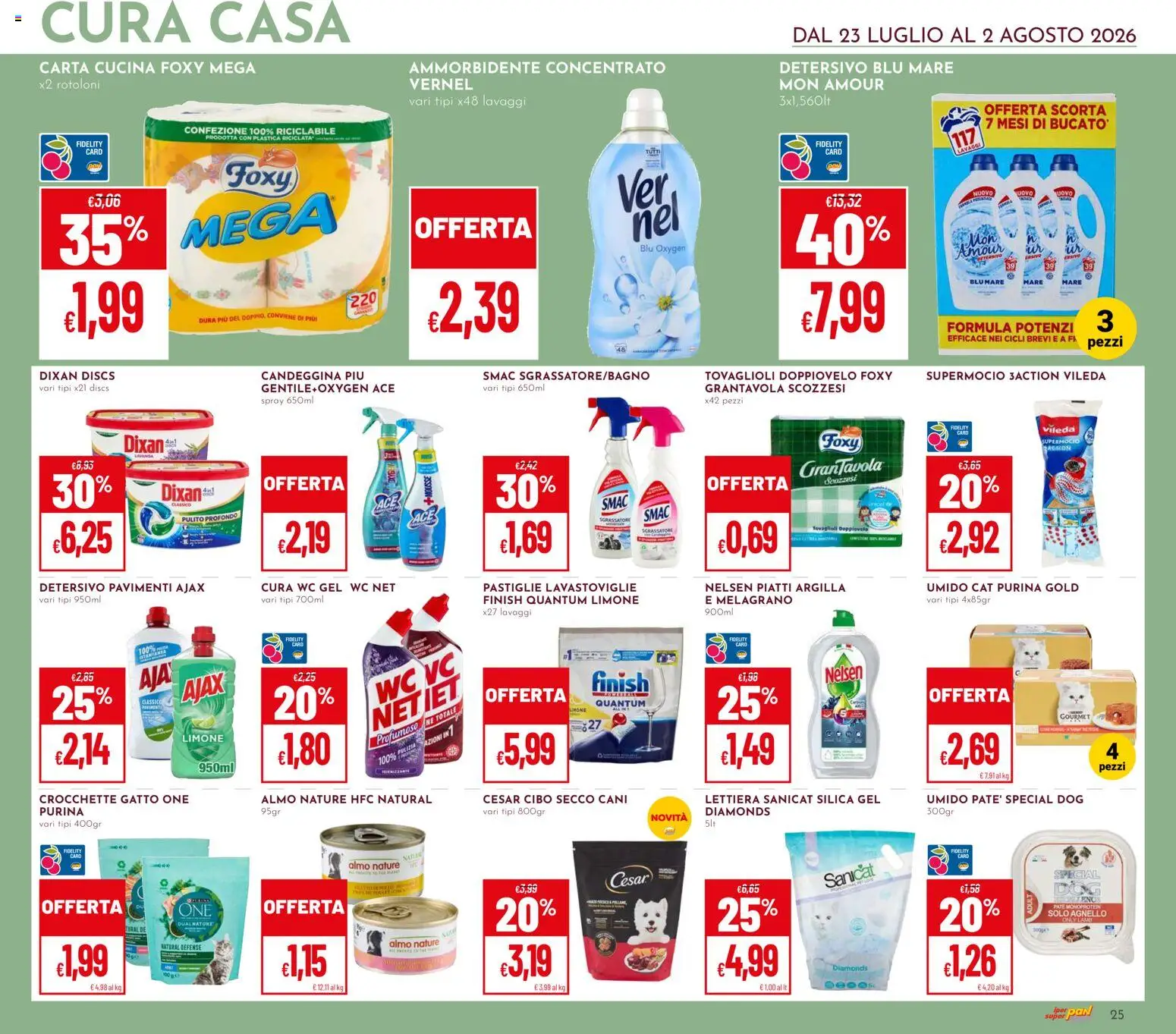 Volantino Pan del 23/07/2026 | Pagina: 25 | Prodotti: Ammorbidente, Candeggina, Crocchette, Agnello