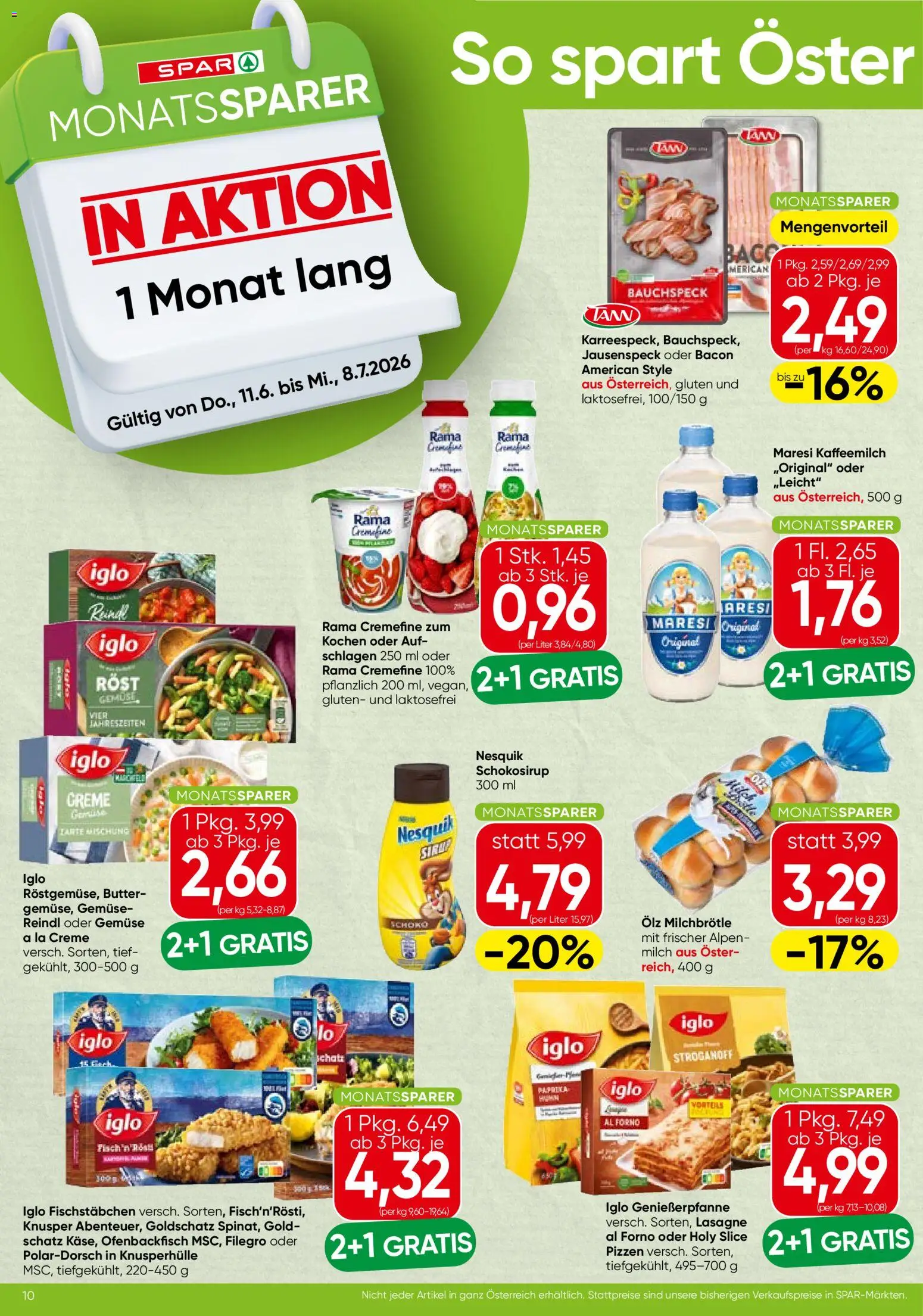 Spar Monatssparer gültig ab 11.06.2026 | Seite: 1 | Produkte: Gemüse, Milch, Butter, Creme