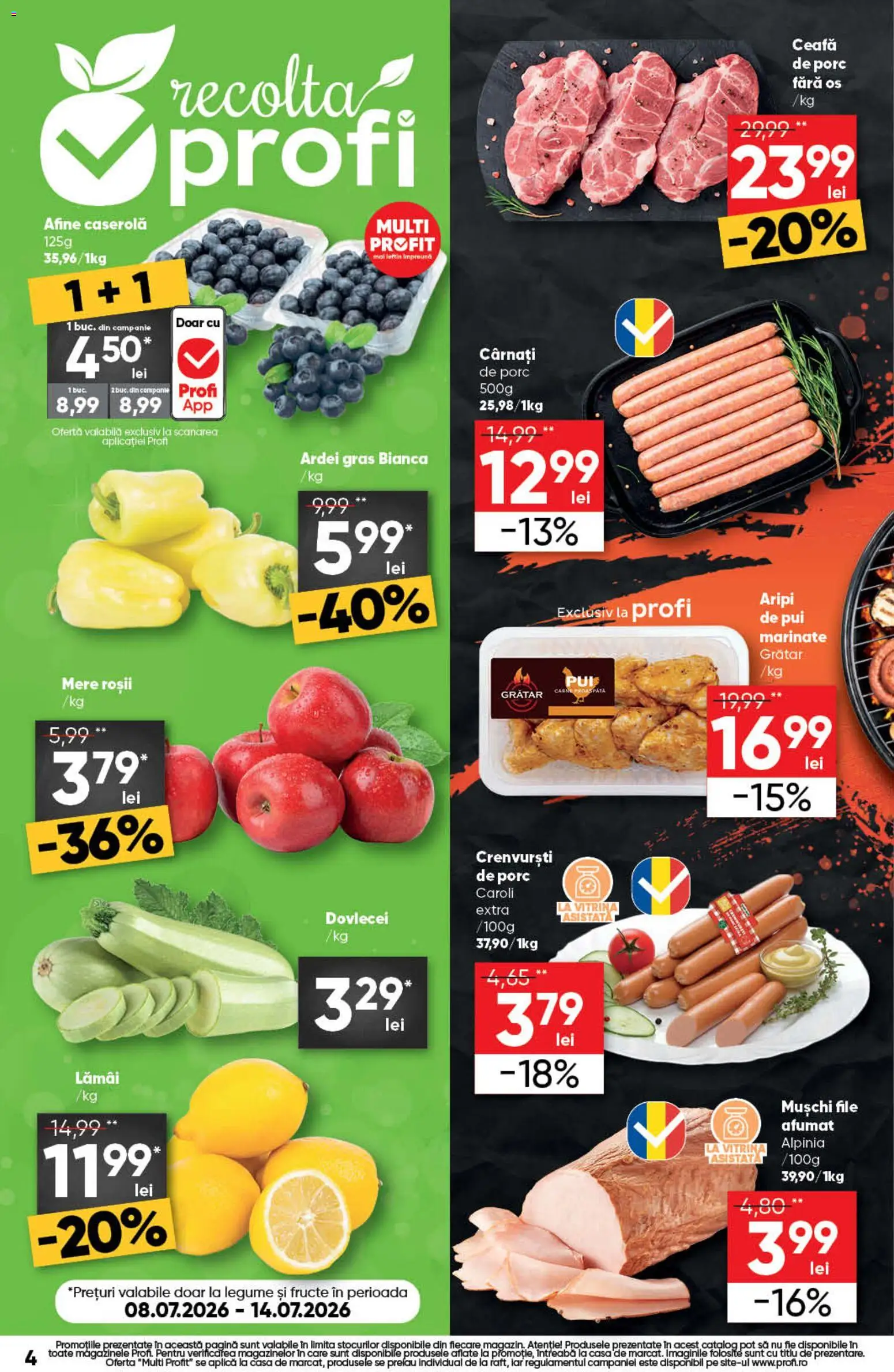 Noul catalog Profi – valabil de la 08.07.2026 | Pagină: 4 | Produse: Vitrină, Ardei, Crenvurști, Fructe