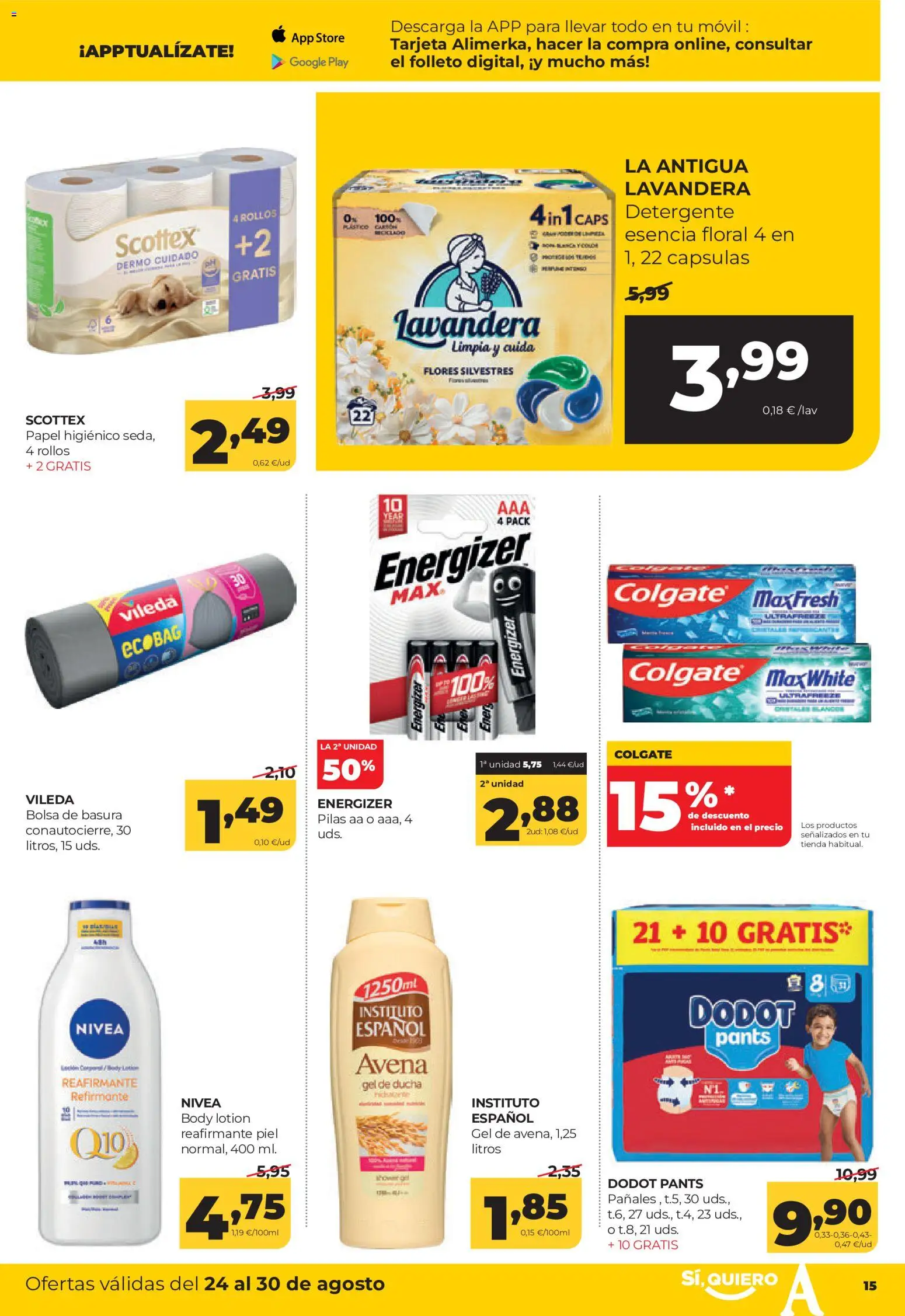 Alimerka folleto Castilla y León │ válido desde el 24/08/2026 | Página: 15 | Productos: Gel de ducha, Detergente, Móvil, Ducha