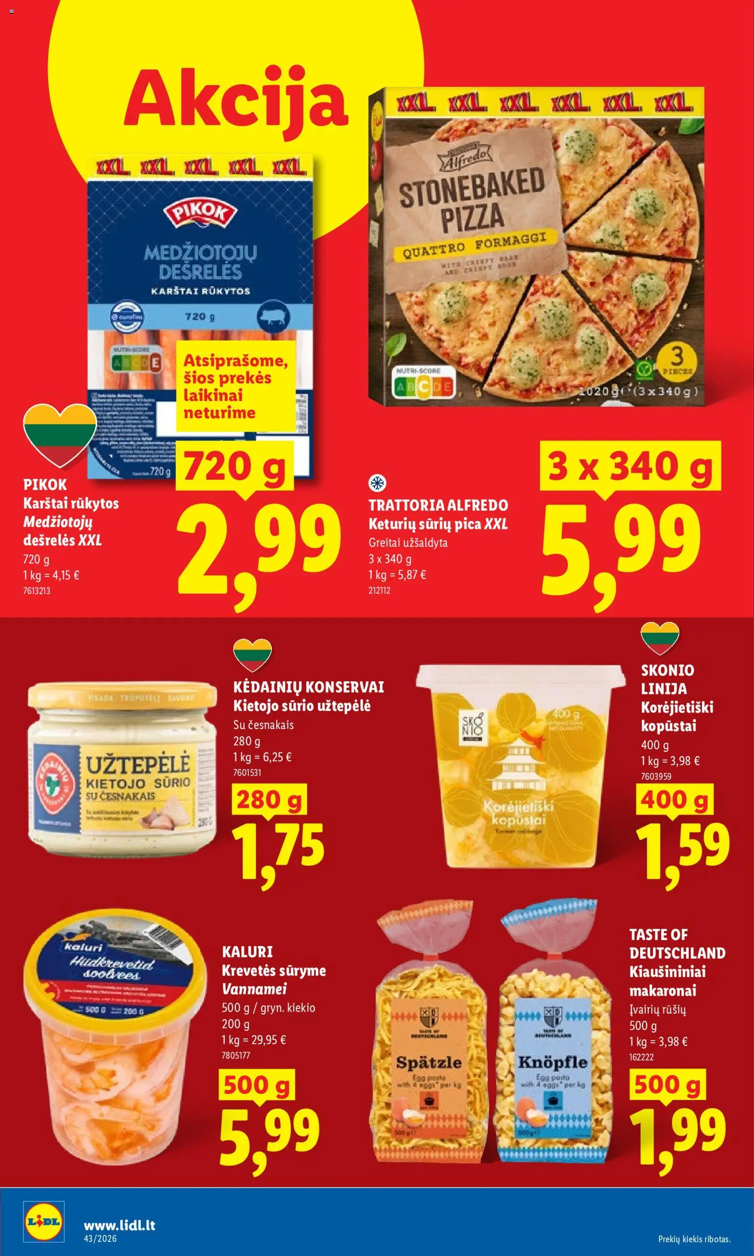 LIDL akcijos nuo 2026.10.19 | Puslapis: 18 | Prekių: Užtepėlė, Dešrelės, Konservai, Pica