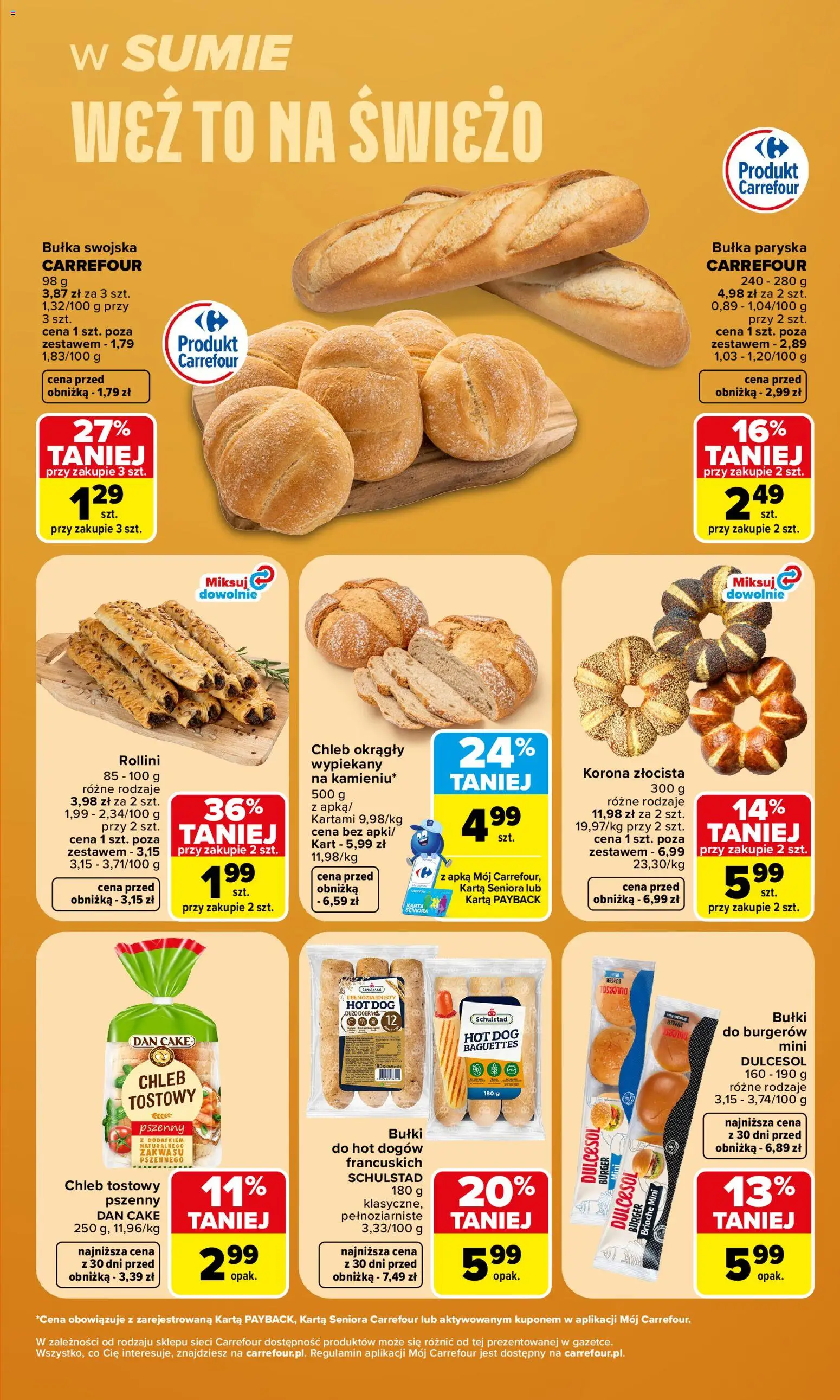 Carrefour gazetka - Weź to na świeżo od 27.07.2026 | Strona: 5 | Produkty: Karta, Chleb tostowy, Bułka, Chleb