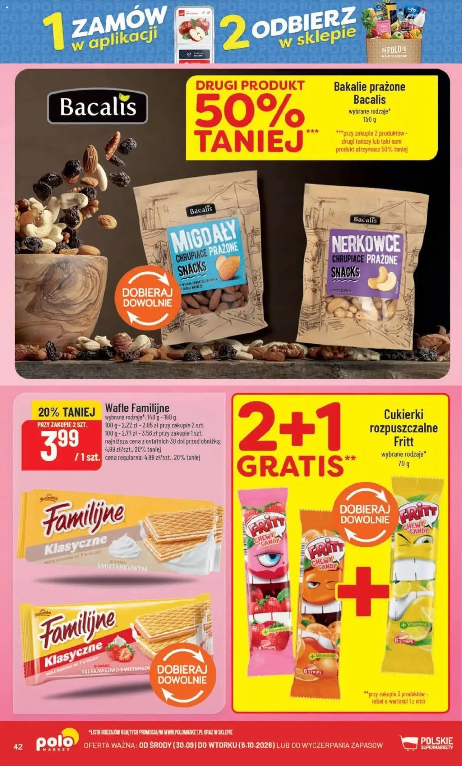 Nowa POLOmarket gazetka od jutra 30.09.2026 | Strona: 42 | Produkty: Migdały, Wafle, Bakalie, Cukierki