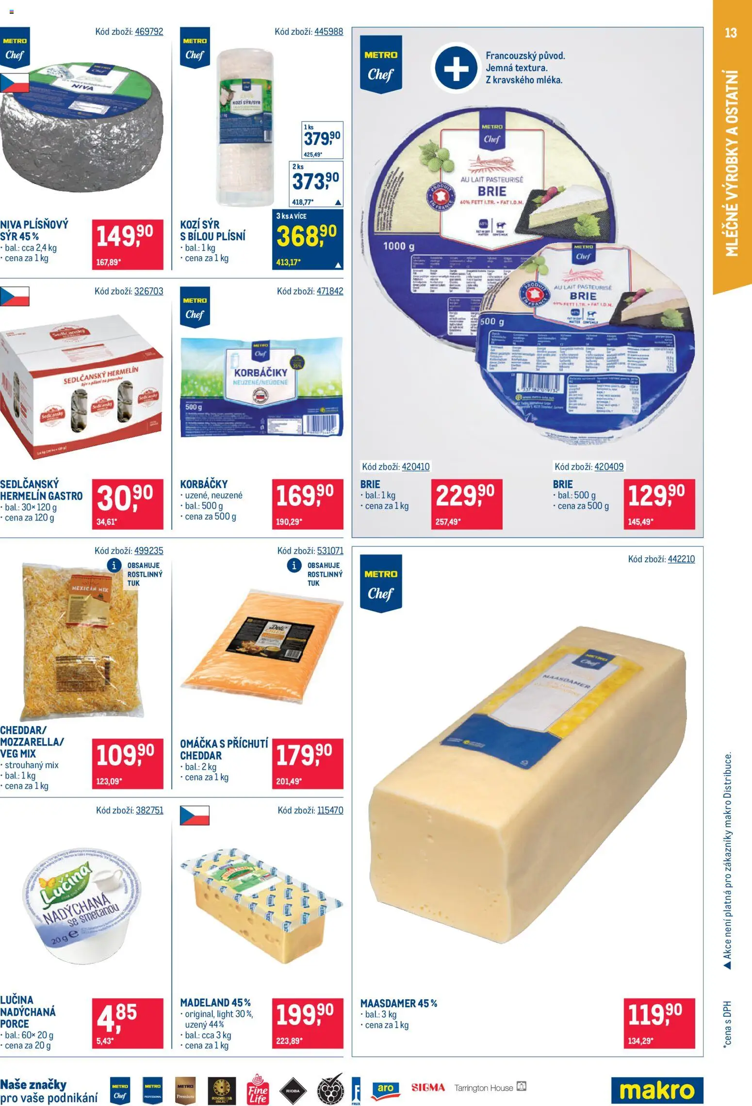 Makro leták - Gastronomie od 23.09.2026 | Strana: 13 | Produkty: Sedlčanský Hermelín, Korbáčiky, Kozí sýr, Niva