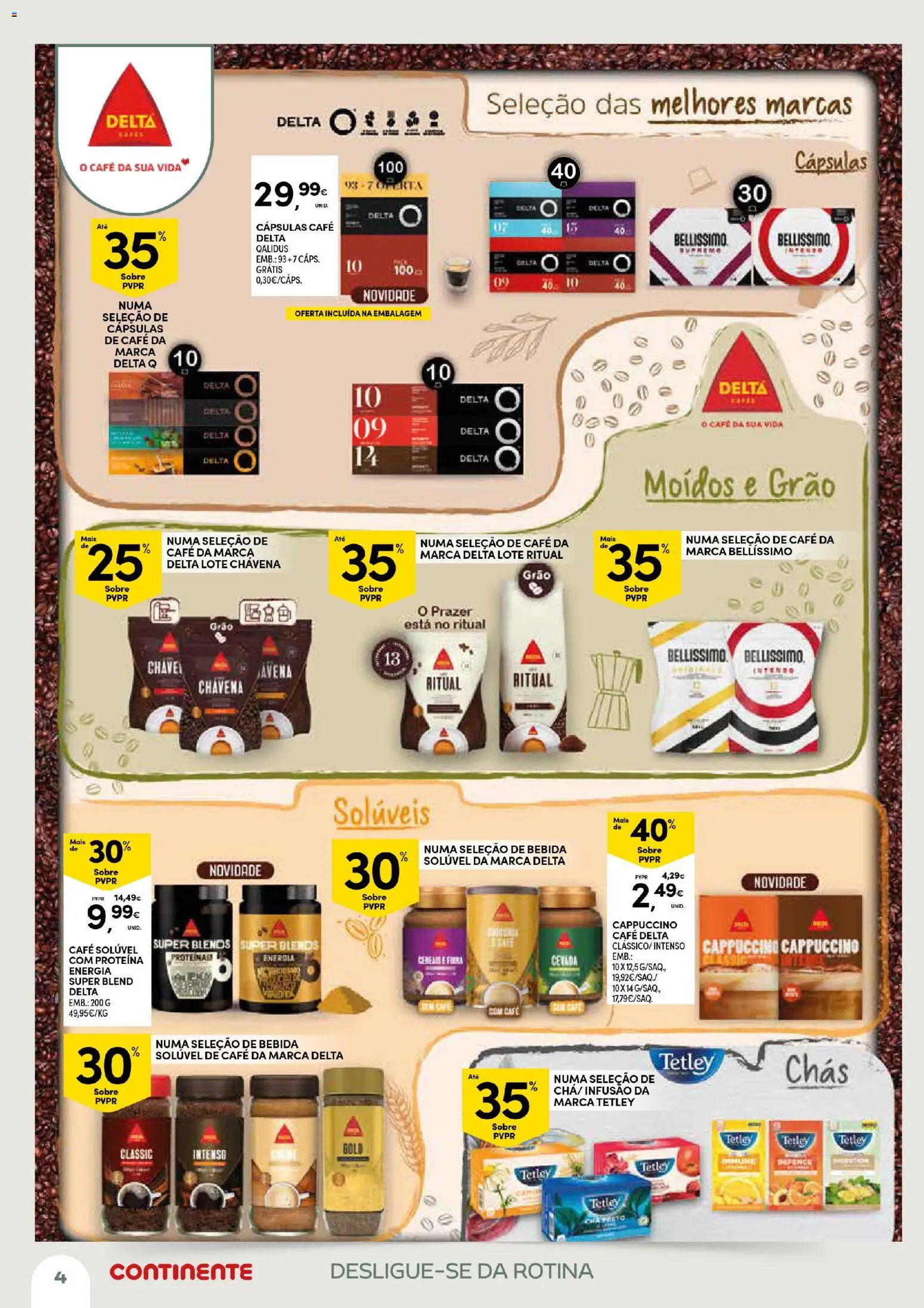 Continente Açores Momentos de pausa │ válido de 21.04.2026 | Página: 4 | Produtos: Delta q, Cápsulas café, Bebida, Proteina
